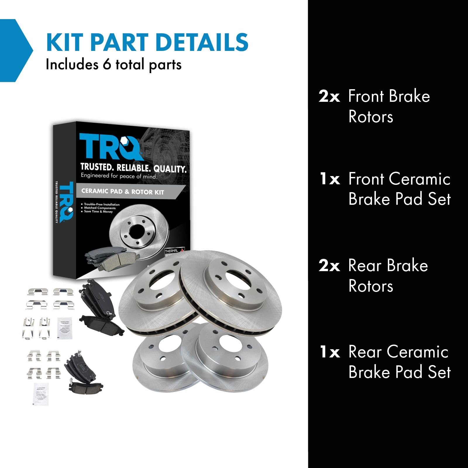 Trq Front And Rear Brake Pad & Rotor Kit Brake Pads Brake Rotor Ceramic Compatible With 1999-2004 Oldsmobile Alero 1999-2005 Pon