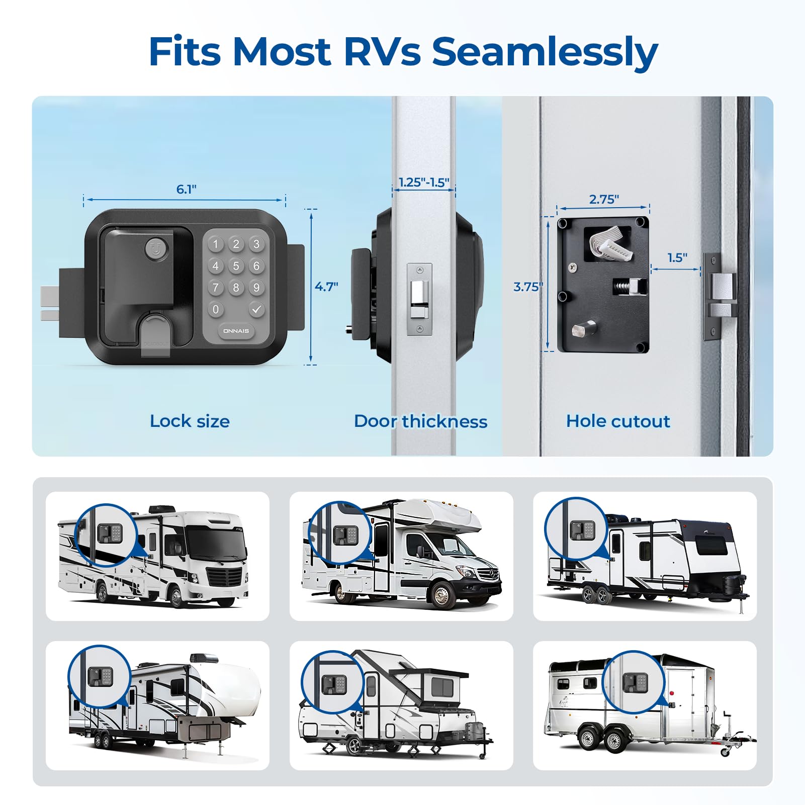 ONNAIS RV Door Lock Replacement - RV Keyless Entry Door Lock with 10 Digits Keypad, Dual-Door Remote Control and Backup Key. Fit
