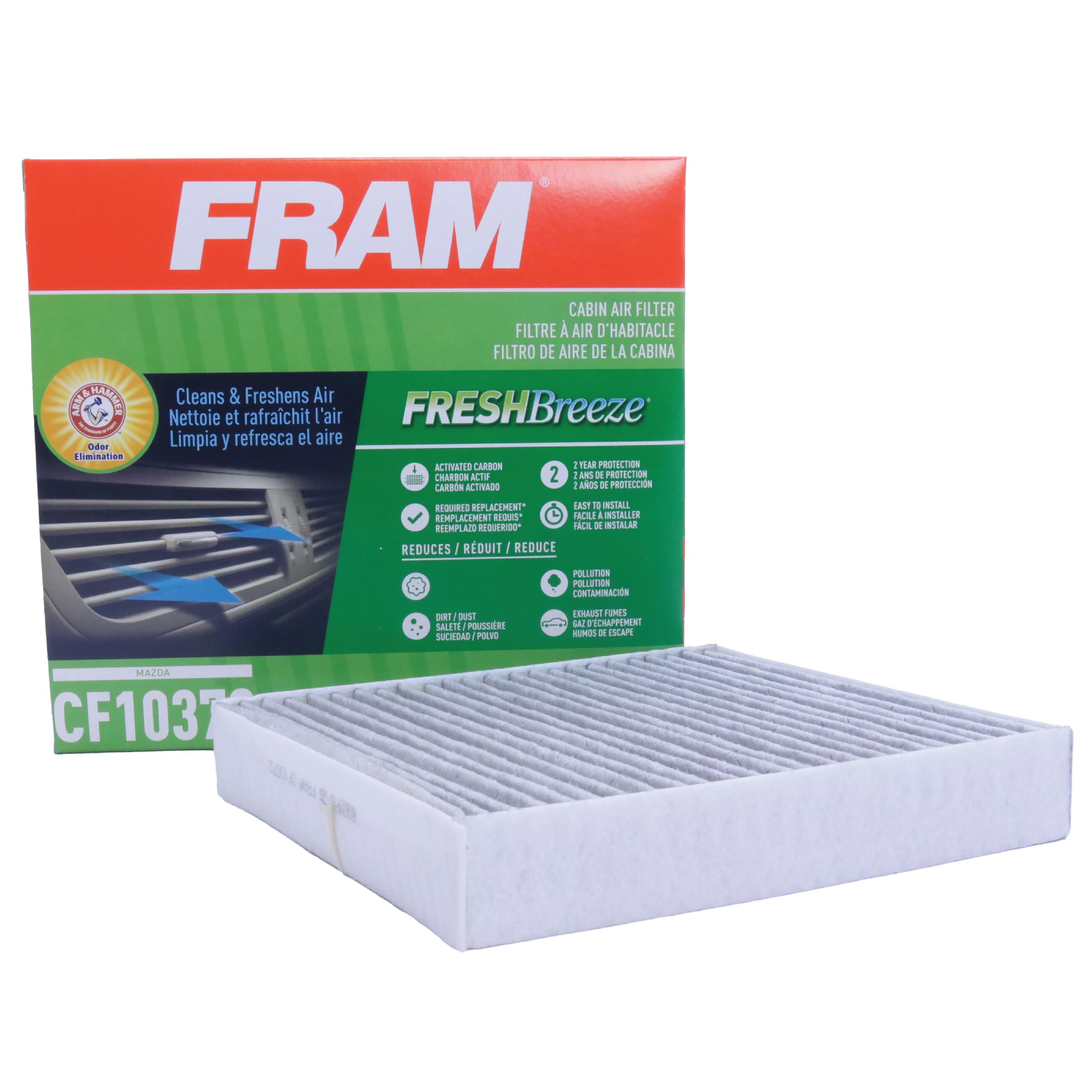 Fram Fresh Breeze Cabin Air Filter Replacement For Car Passenger Compartment W/ Arm And Hammer Baking Soda, Easy Install, Cf1037