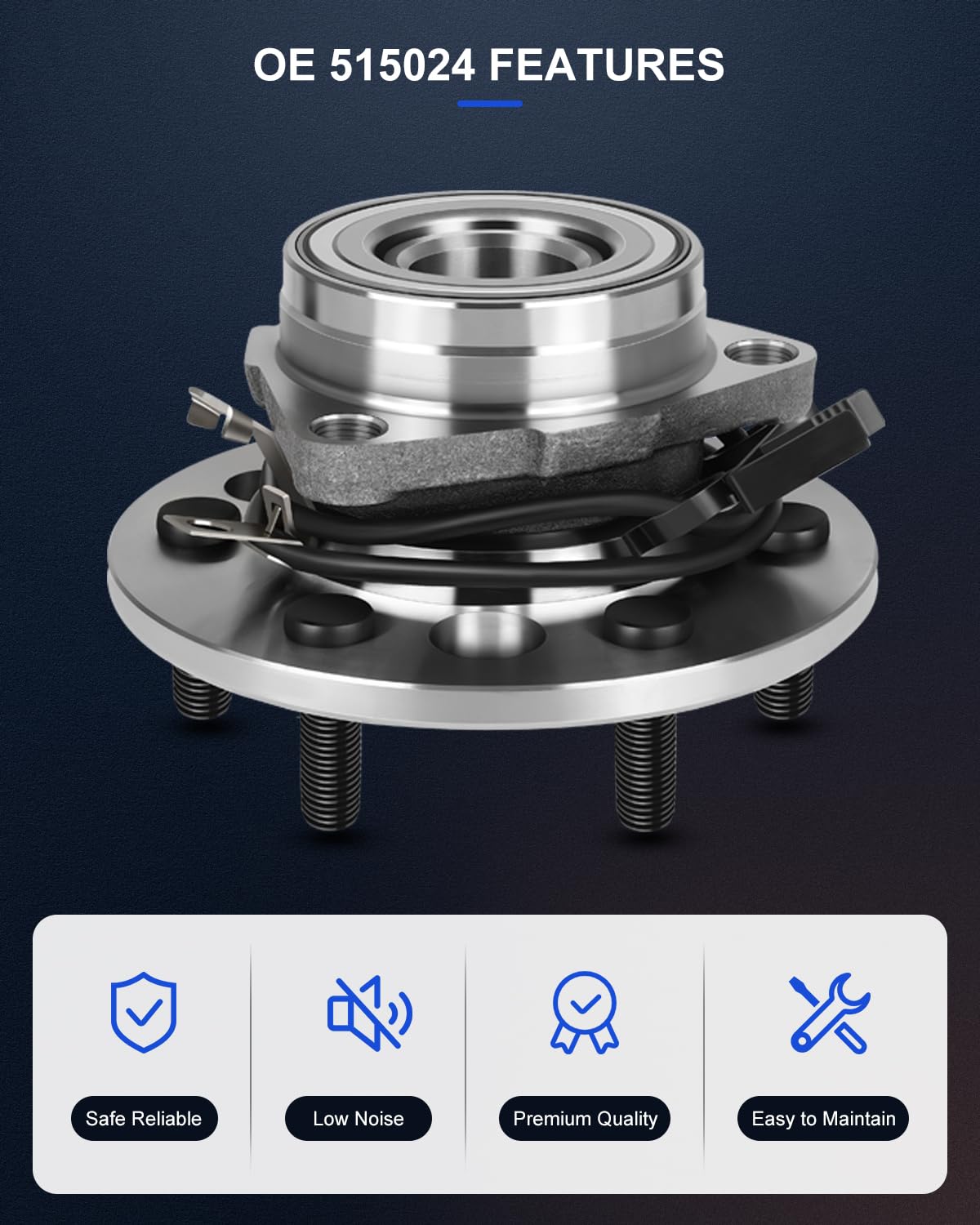 ECCPP Wheel Hub and Bearing Assembly Front 515024 fit 1995-2000 Chevy Cadillac GMC 4WD Replacement for 6 lugs wheel hub with ABS