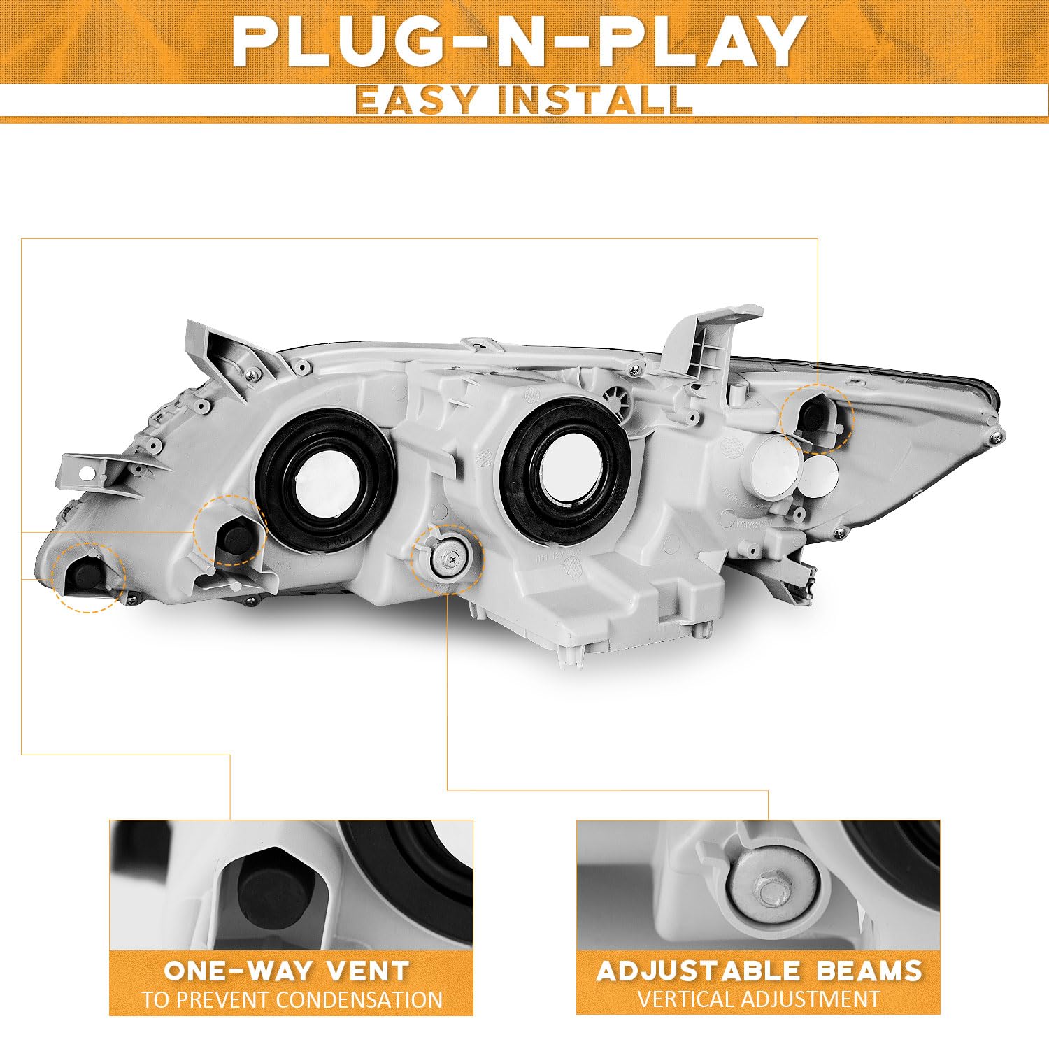 Weelmoto Anti-Fogging Headlights Assembly For 2007-2009 Toyota Camry, Headlights For 2007 2008 2009 Toyota Camry Us Version Replacement Headlamp