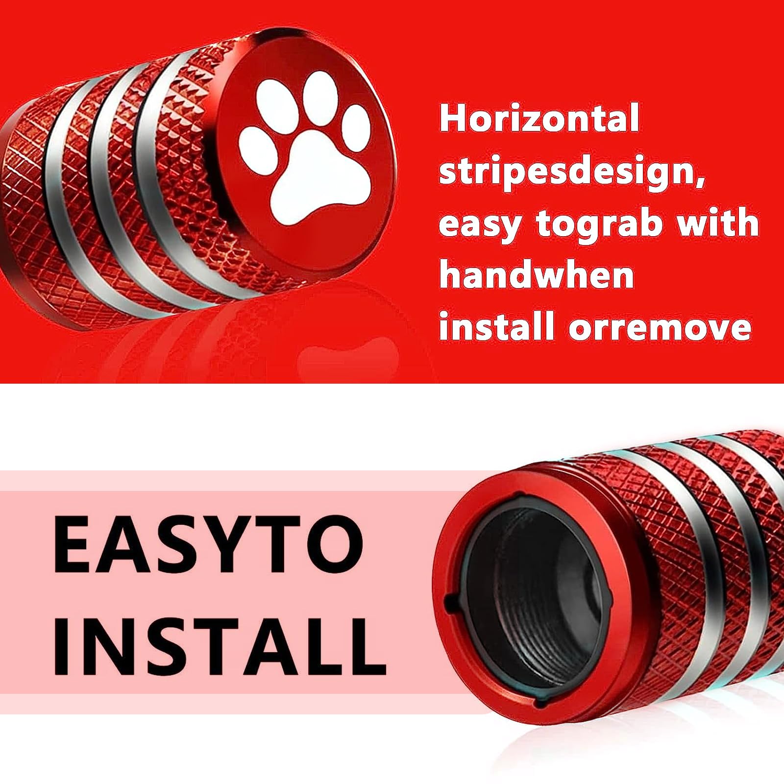 GKmow Pack-5 Tire Valve Stem Cap Cover, Dog Paw Tire Caps Leak-Proof Corrosion Resistant Alloy for Car Motorcycle (Red)