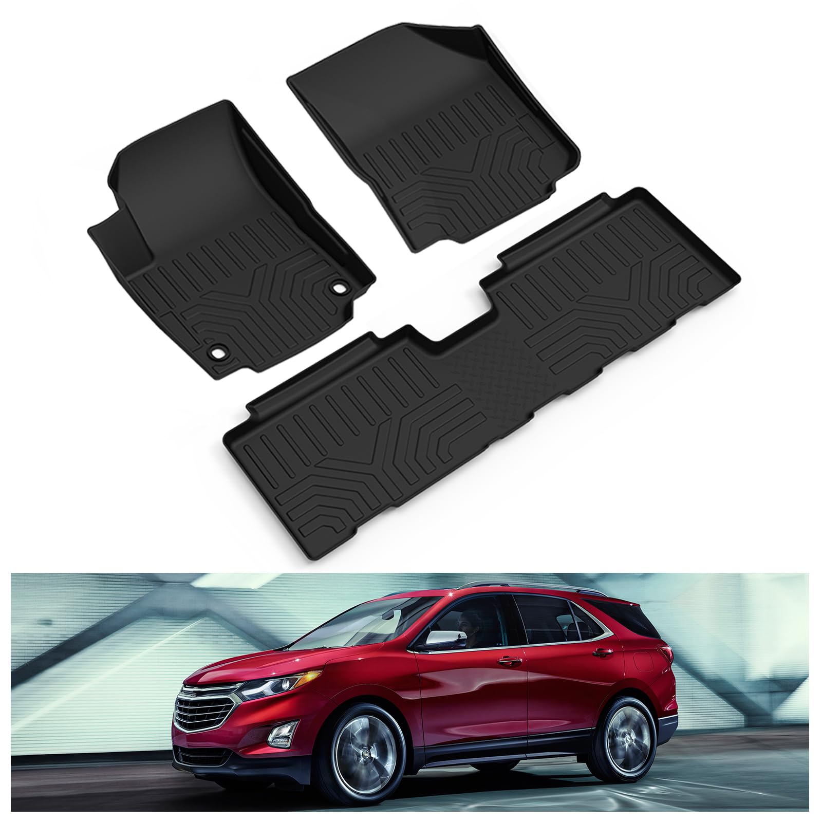 Kiwi Master Floor Mats For 2018-2024 Chevy Equinox/Gmc Terrain Front Rear 2 Row Seat All Weather Mat Tpe Slush Liners Black