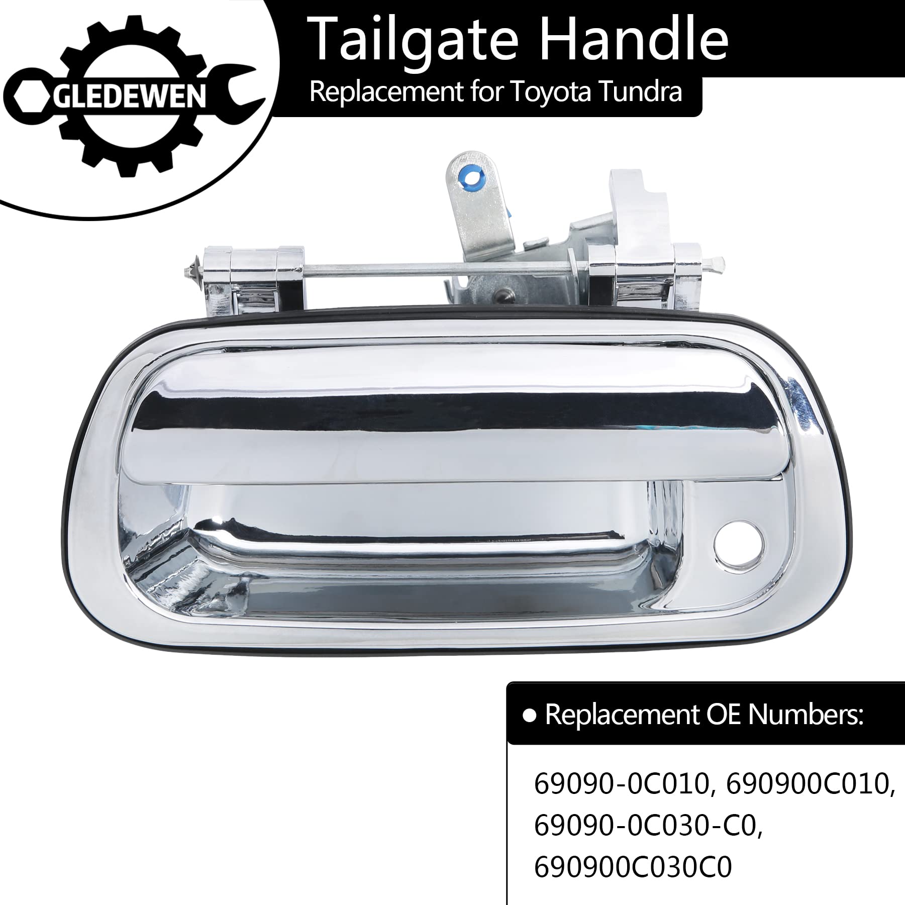 Gledewen Chrome Tailgate Door Handle, Compatible With 2000-2006 Toyota Tundra, Exterior Rear With Keyhole | Replaces# 69090-0C01
