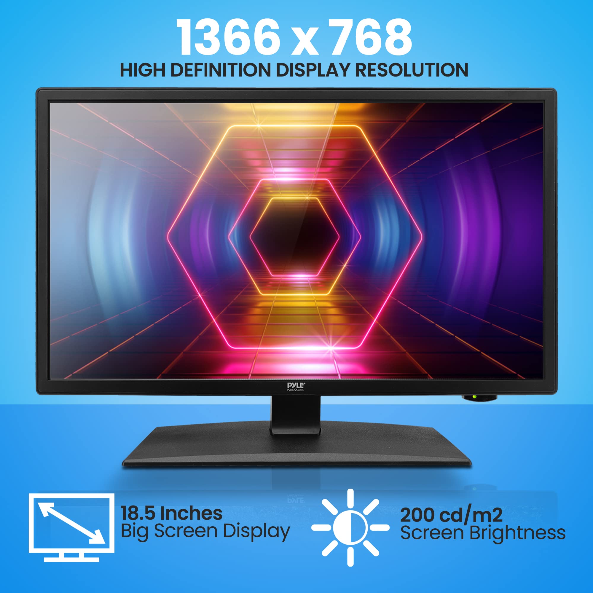 Pyle 18.5 Inch 1080p LED RV Television - Slim Flat Screen Monitor FHD Small TV w/HDMI, RCA, Multimedia Disk/DVD Combo, 12/24 Vol