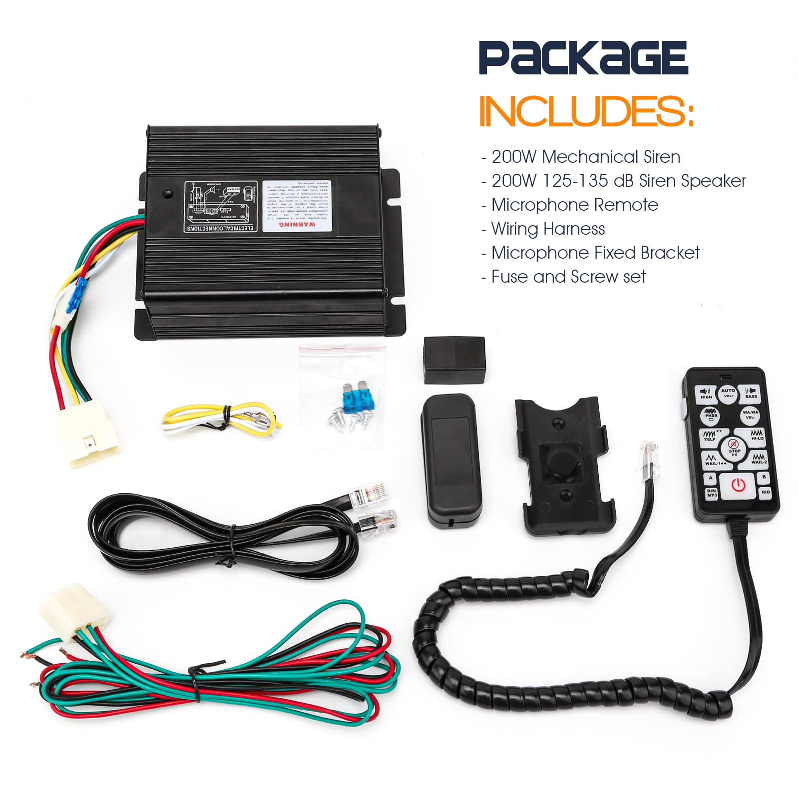 Booyu 12V 200W 37 Tones Police Warning Emergency Siren Pa System [Slim Speaker Horn][135Db][Handheld Microphone][Hands-Free][2 X