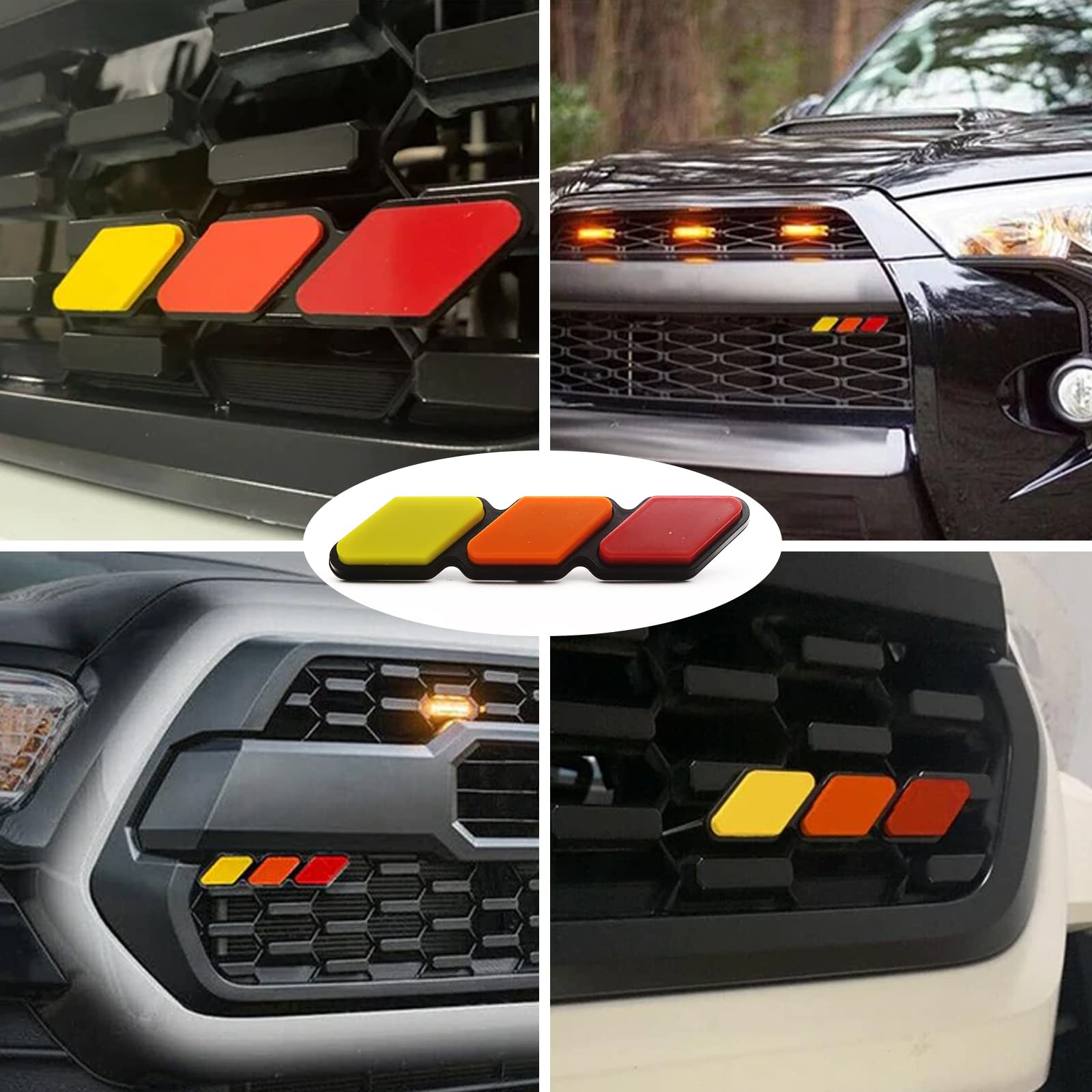 Tri-Color Front Grille Badge Emblem, Truck Emblem Decals Car Accessories Fit For Tac 4Runner Tundra Sequoia Rav4 Highlander(Yellow/Orange/Red)