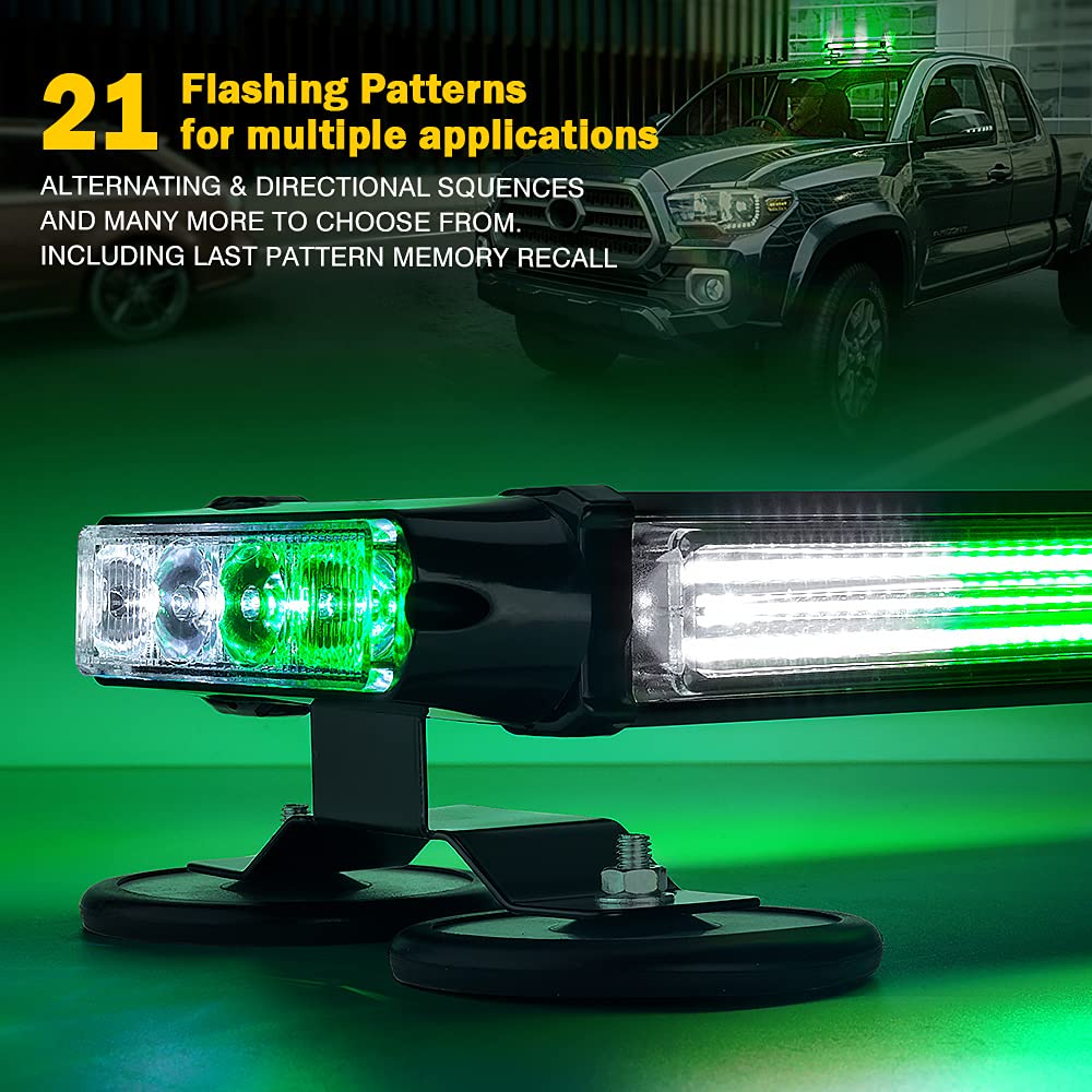 Xprite White Green Cob Led Strobe Rooftop Flashing Light Bar, Double Side Hazard Warning Caution Beacon Lights Magnetic Mount Fo