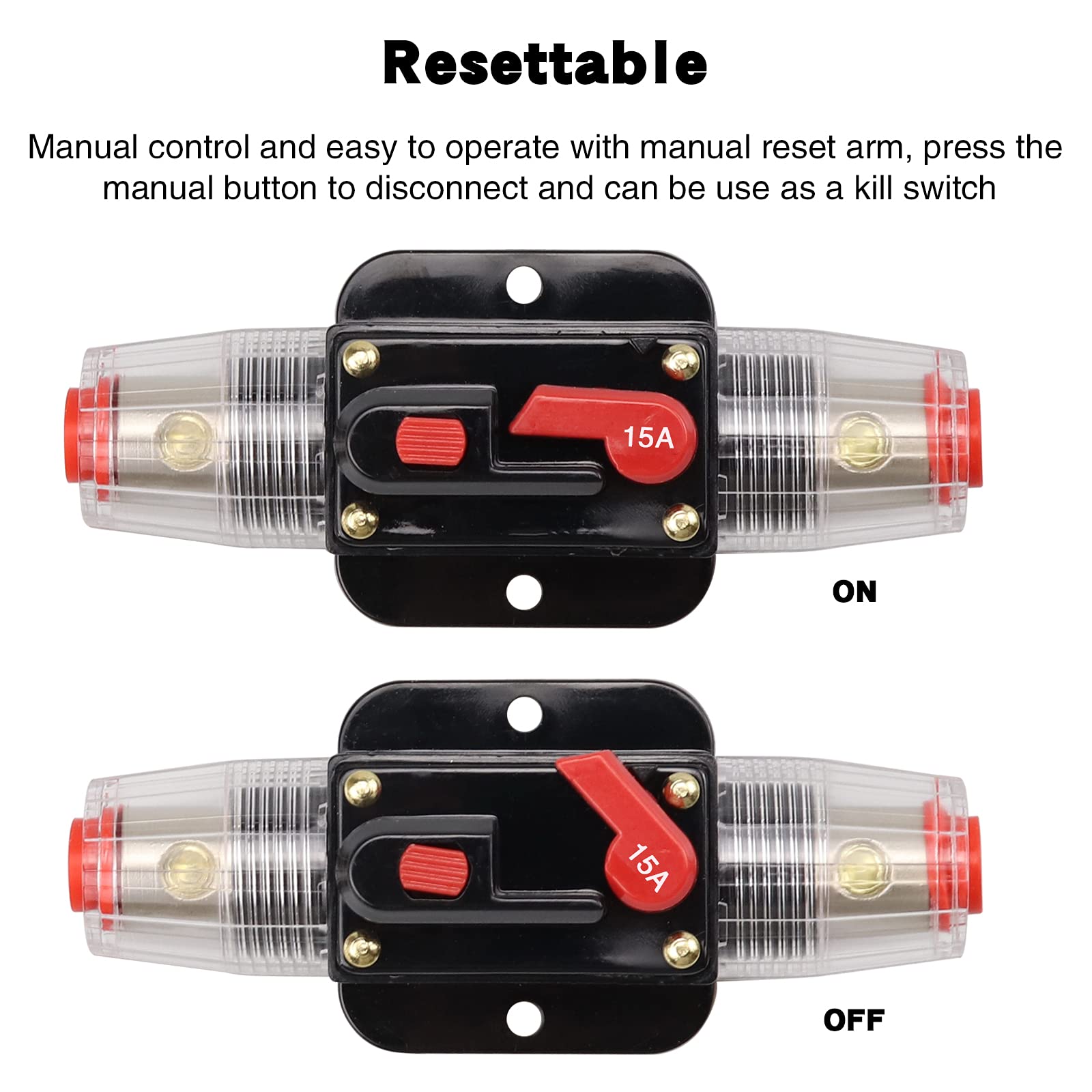 Bumbesti 15 Amps Fuse Holders 15-150A Inline Circuit Breaker Manual Reset Fuses 12V-24V Dc For Automotive Marine Boat Audio Sola