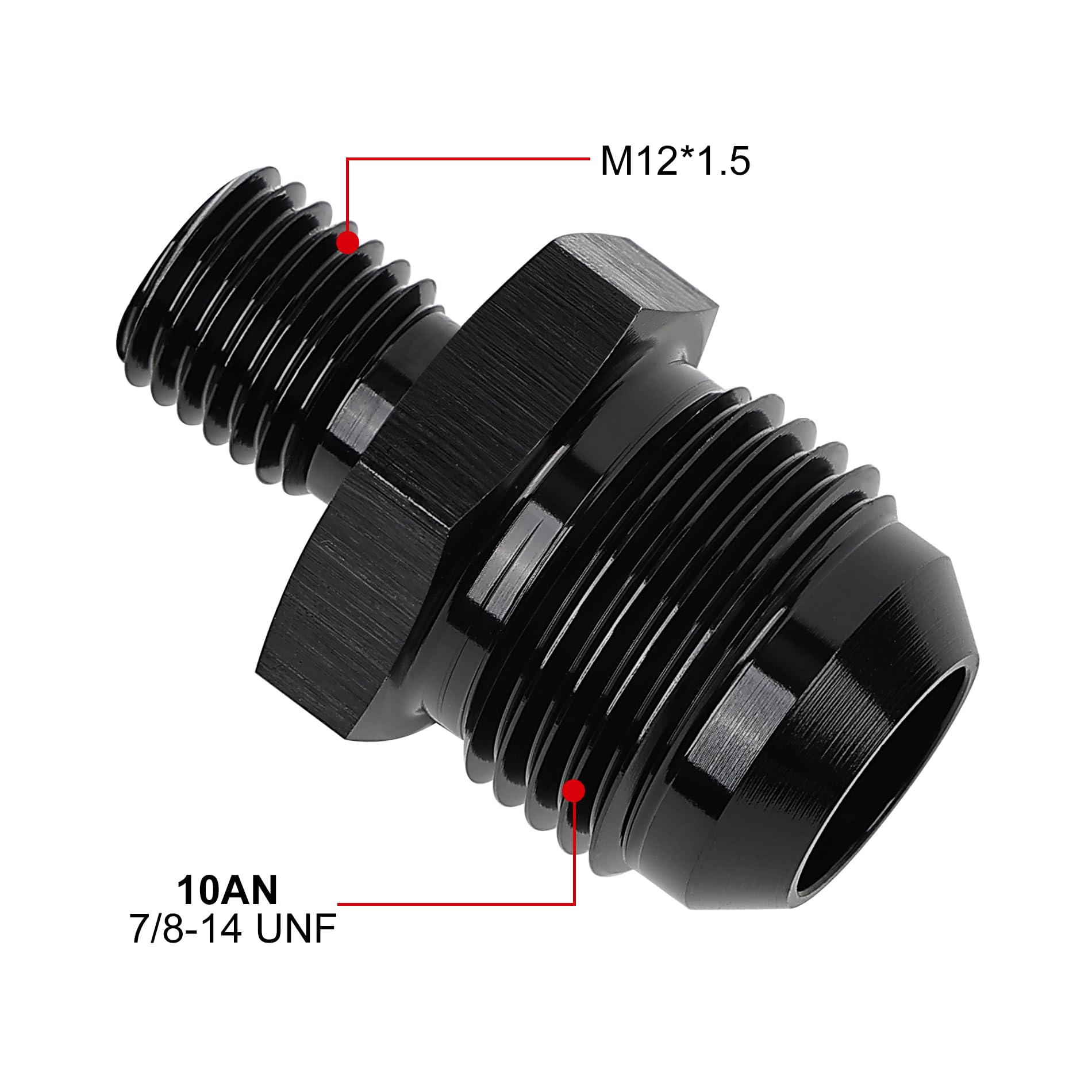 Evil Energy 10An Male Flare To M12 X 1.5Mm Male Metric Fitting Adapter Aluminium Alloy Black 2Pcs
