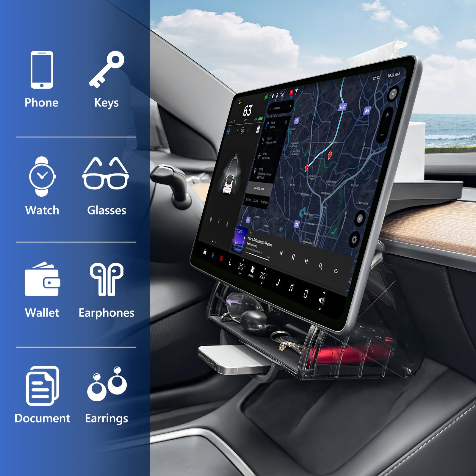 Klutchtech Hideable Under Screen Storage Organizer Compatible With Tesla Model 3 /Y 2025-2017 | Not Fit 2024 Model 3 (Highland)