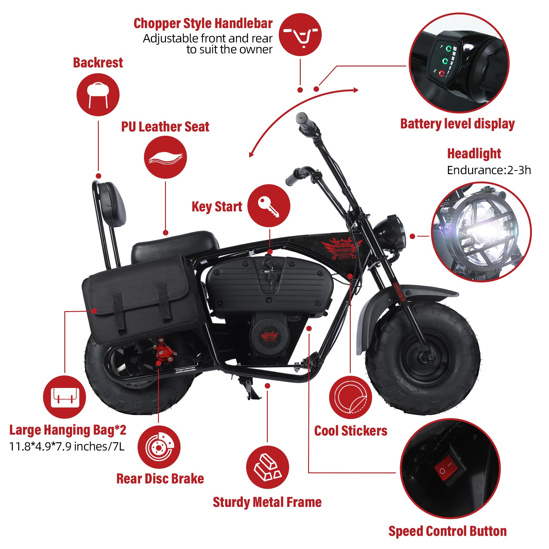 Oryxearth Electric Mini Dirt Bike, 36V Battery, 1000W Motor Electrical Powered Motorcycle for Kids, 2 Speeds-15.5MPH/22 MPH, 2 H