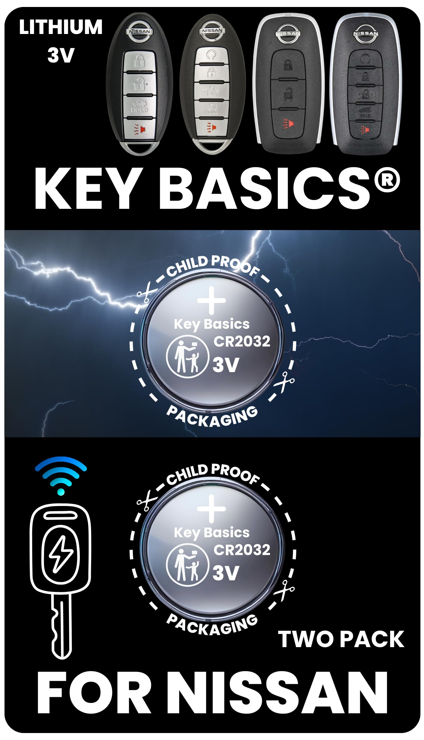 Key Fob Replacement Batteries for Nissan (Rogue Altima Sentra Frontier Pathfinder Kicks Murano Armada Juke Leaf Maxima Quest Tit