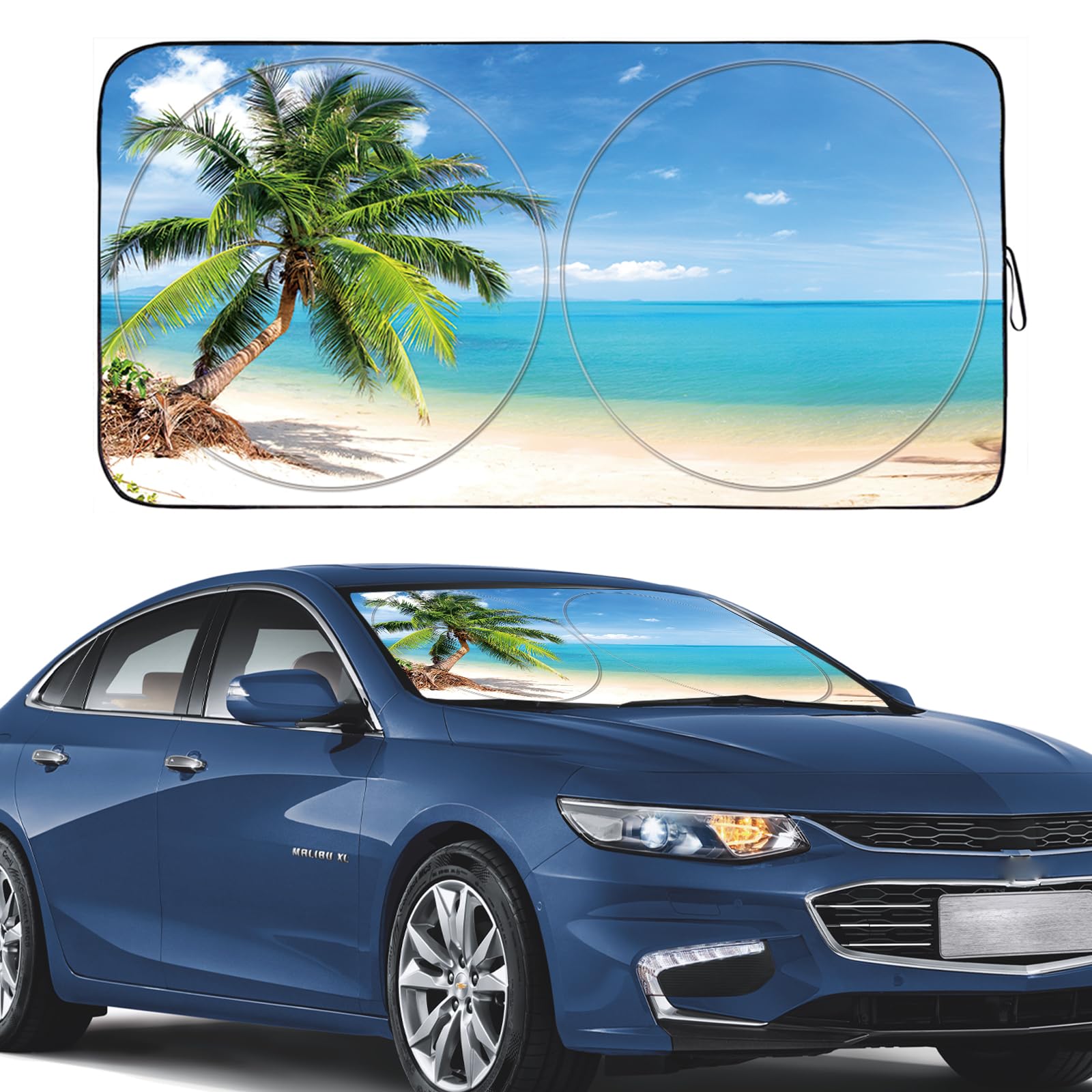 Gven Windshield Sun Shade Car Sun Shade Windshield Palm Tree Windshield Shade Uv Protection Heat Reflective Car Sunshade Fits Sm