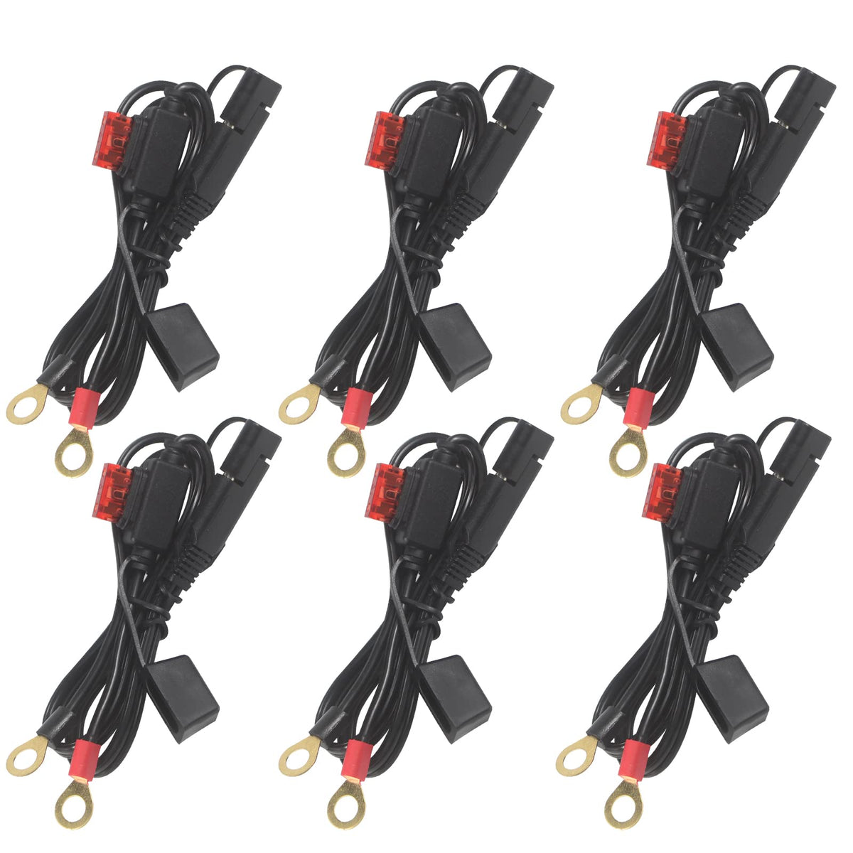 [ 6 Pack] SAE to O Ring Terminal Harness 2FT - SAE Eyelet Ring Terminal Cable 16awg Motorcycle Battery Trickle Charger Extension