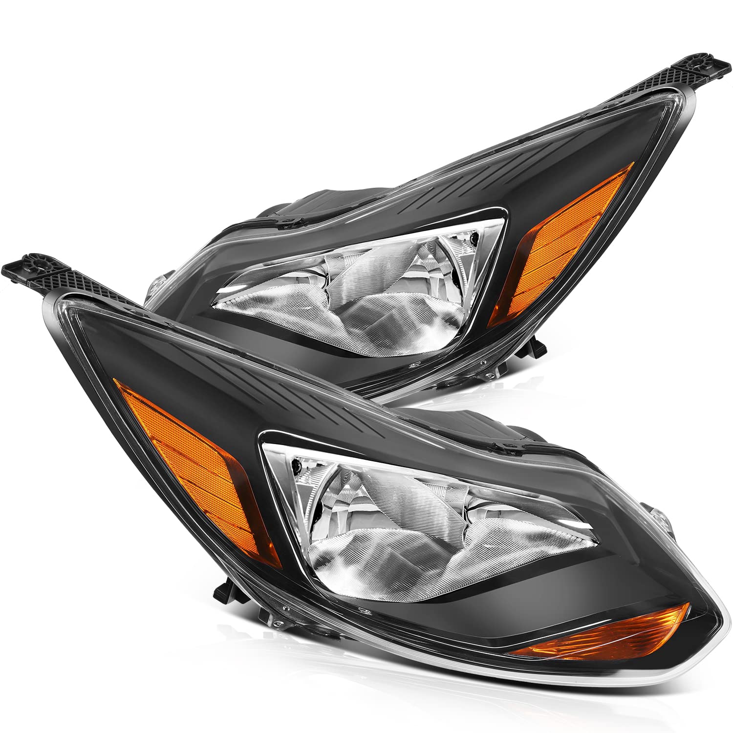 Scitoo Pair Headlight Assembly Fits For Ford For Focus 2012-2014 Headlights Black Housing Amber Reflector Clear Lens, Fo2502298 Bm5Z1300 (Bulbs Not Included)