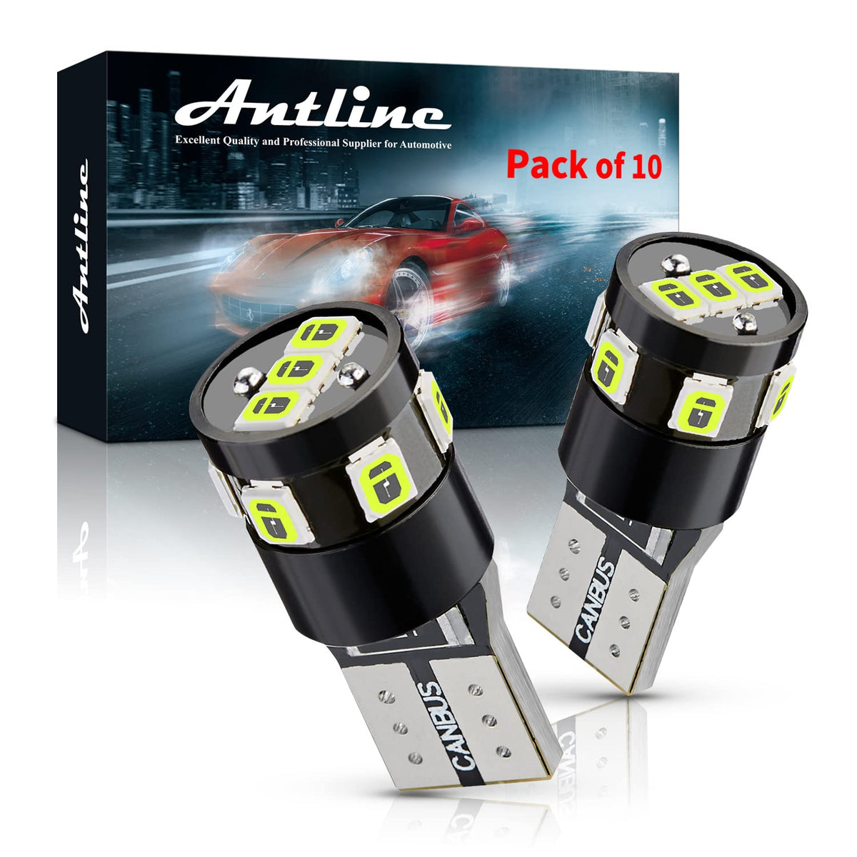 Antline 194 168 2825 W5W T10 Led Bulbs Ice Blue, Ultra Bright Error Free 9-Smd 2835 Chipsets 6000K Replacement For Car Interior Dome Map Door Courtesy License Plate Lights (Pack Of 10)