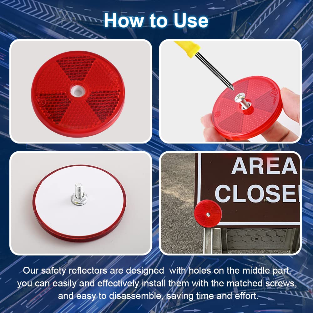 Abnaok 12 Pack Front Reflector Round Reflector For Driveway Fence Gate Posts Trailers Safety Reflectors Automobiles Boats Mailbo