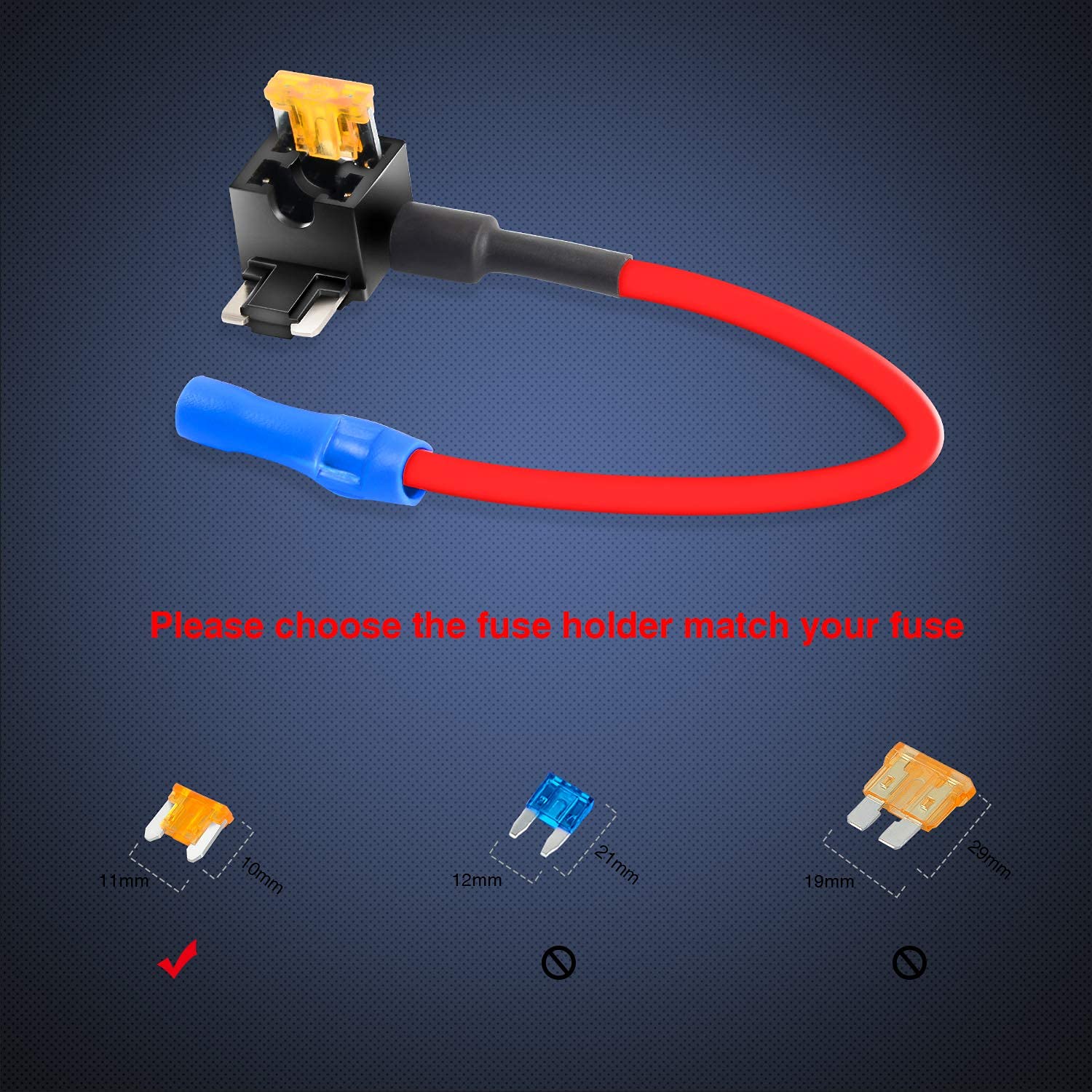 Nilight - 50038R 10 Pack 12V Car Add-A-Circuit Fuse Tap Adapter With 5 Amp Low Profile Mini Blade Fuse Set For Cars Trucks Boats,Blue, Red, Black, Orange