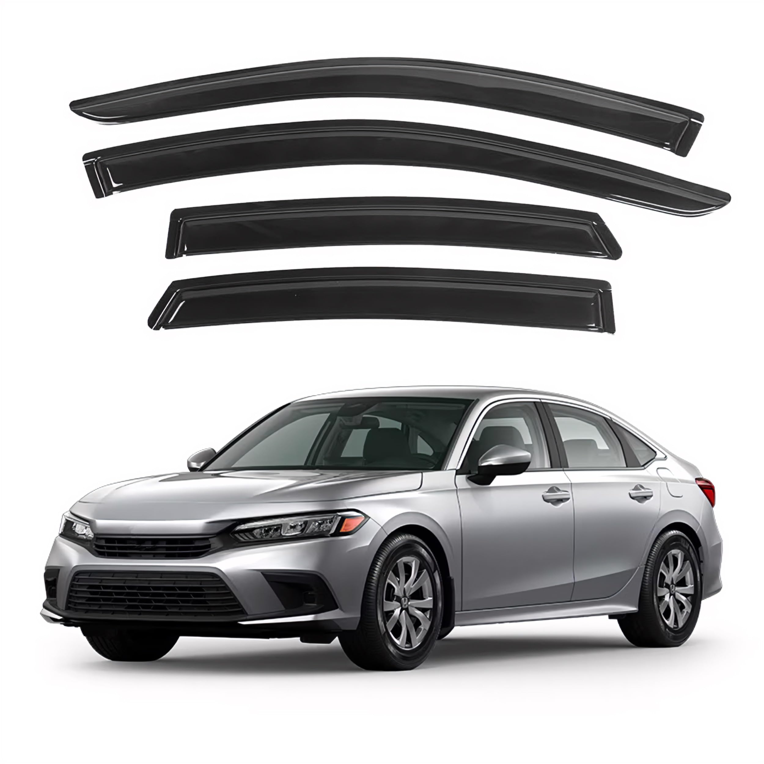 Ig Window Visor For Honda Civic Sedan 2022-2024, Rain Guard Tape-On Extra Durable Sun Wind Side Vent Window Deflector Mugen Styl