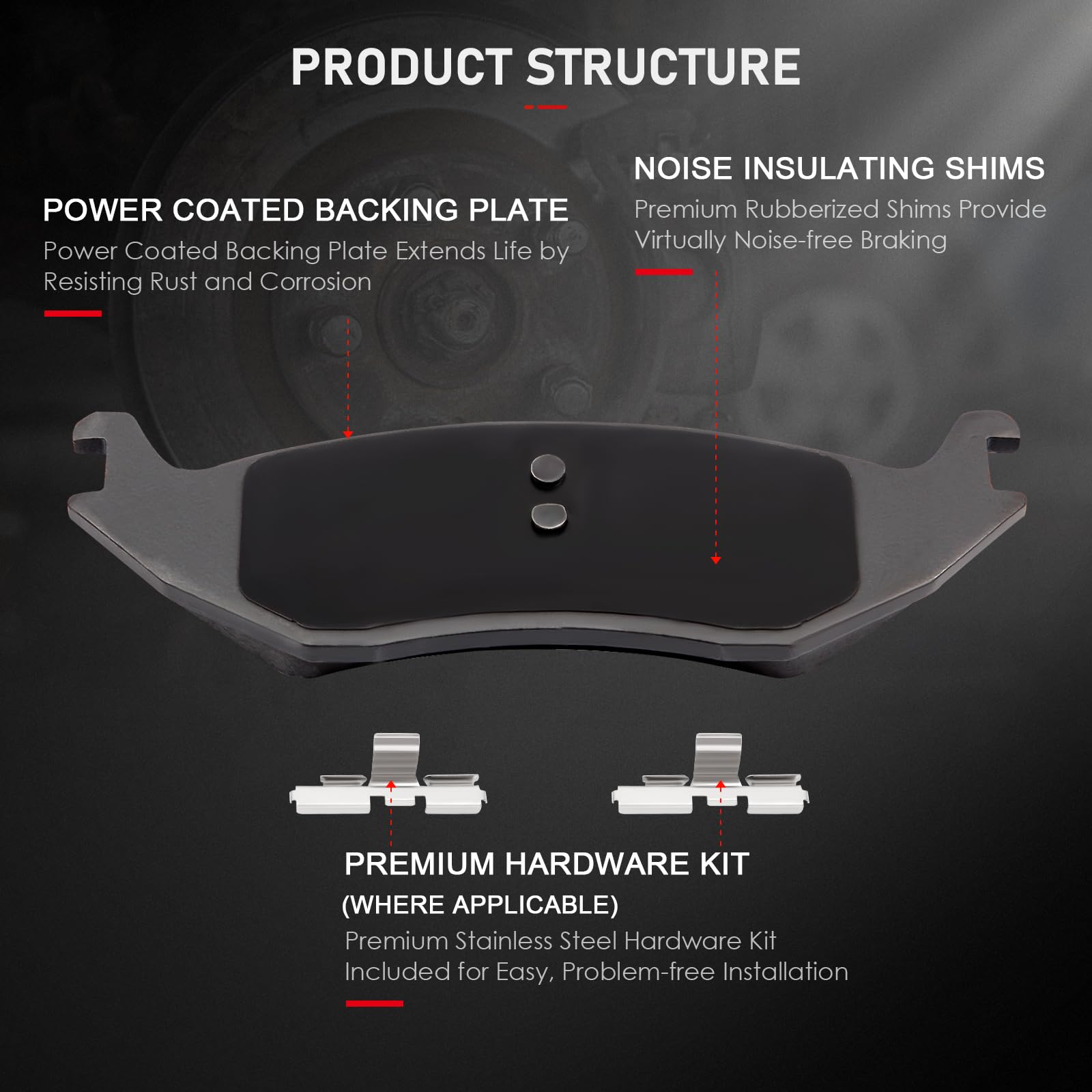 Rear Ceramic Brake Pads Kits 4Pcs Fit For 07-09 For Chrysler Aspen,10 For Dodge Dakota,03-09 For Dodge For Durango,02-10 For Dod