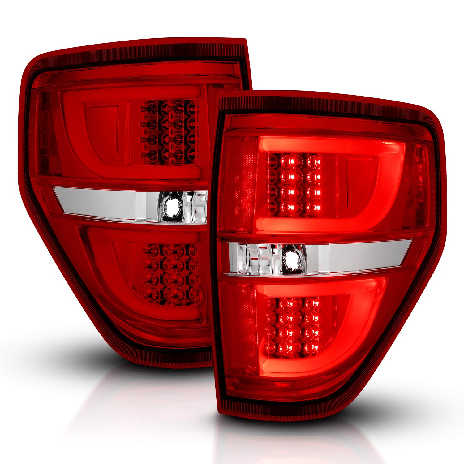 Amerilite Red/Clear Led Bar Replacement Brake Tail Lights Set For Ford F-150 - Passenger And Driver Side
