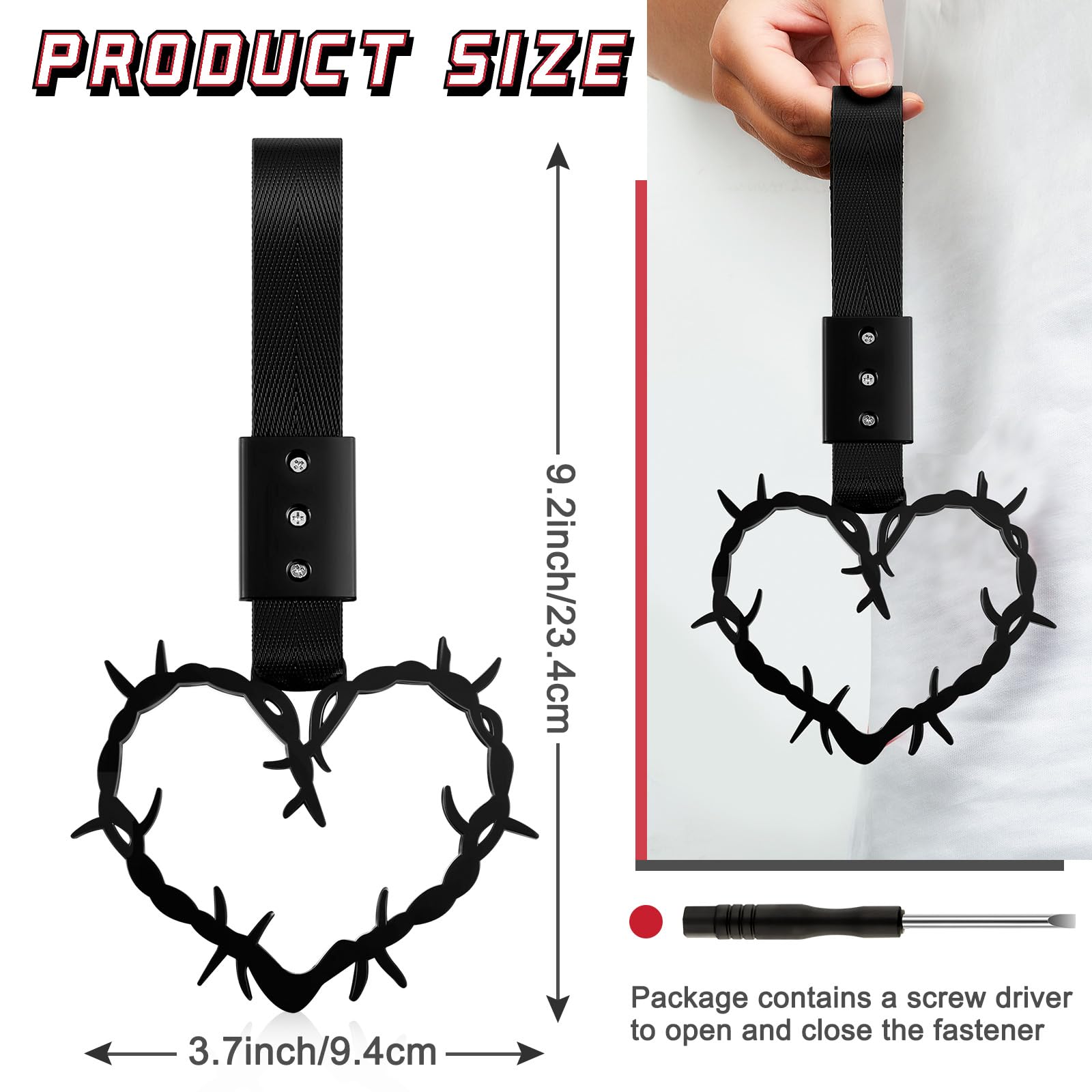 Fabbay 2 Pieces Heart Handle Keychains Car Accessory Heart Hand Strap Drift Charm For Car Interior Exterior Decoration(Black,Tho