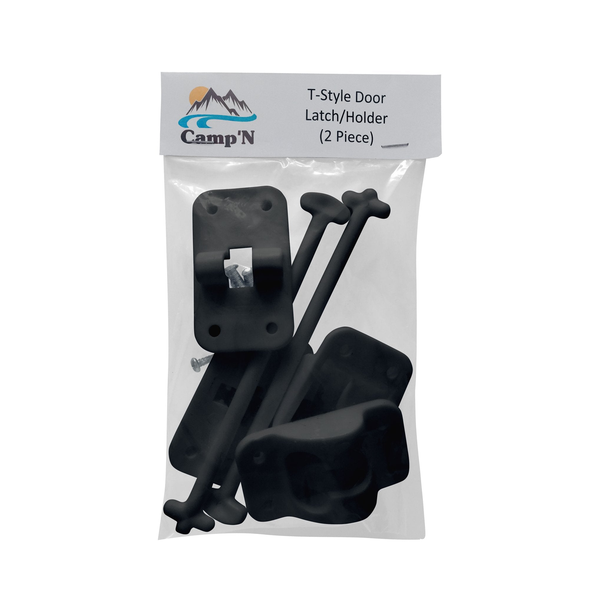 Camp'N T-Style 6 Door Latch-Holder-Catch With Hardware For Rv, Trailer, Camper, Motor Home, Cargo Trailer - Oem Replacement (Black 2-Piece)