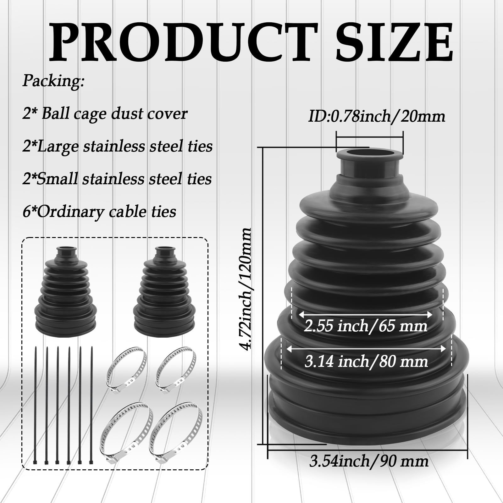 2PCS CV Boot with 4 Stainless Steel Clamps & 6 Cable Ties,Waterproof & Dustproof CV Axle Boot Repair Kit for Protect Axle,Univer