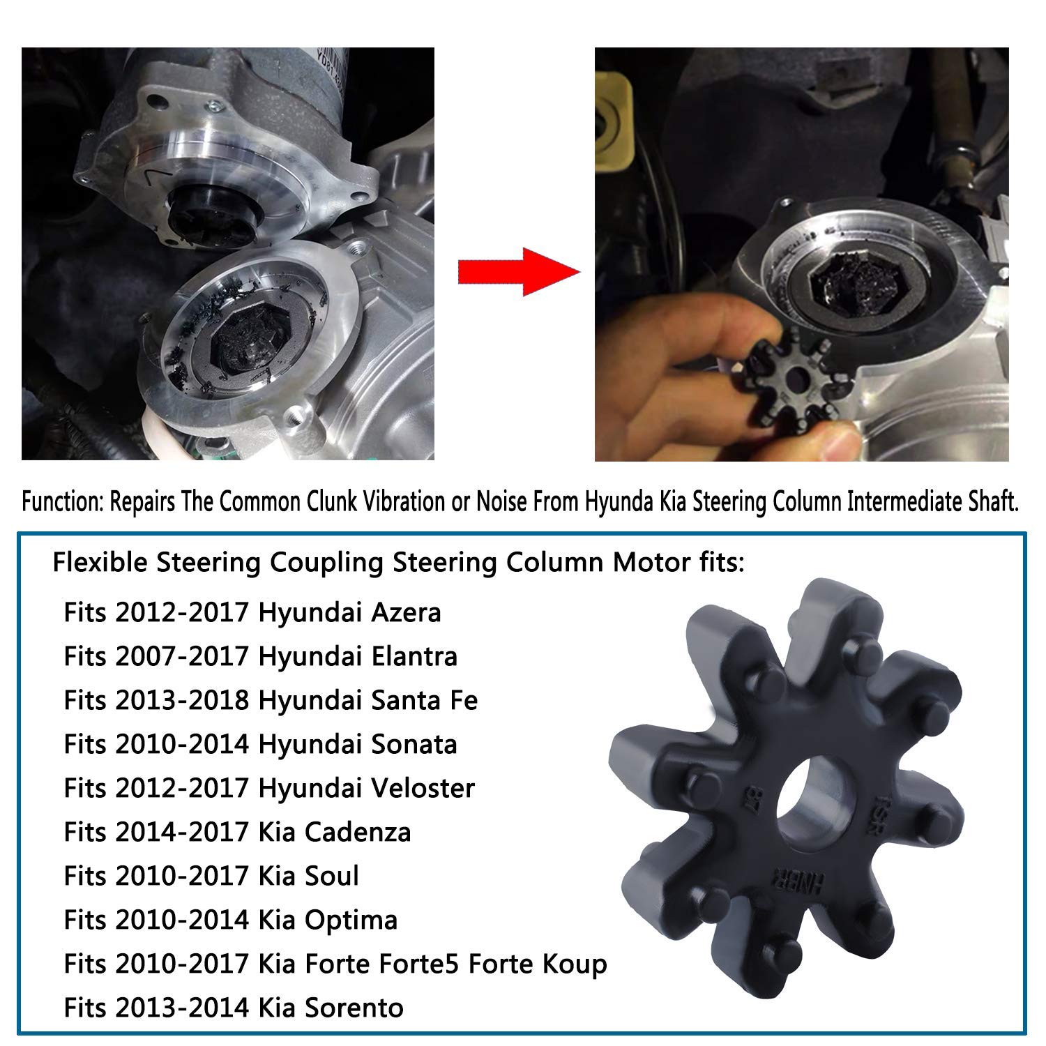 Poweka Flexible Steering Coupler Replacement 56315-2K000Fff For Compatible With Hyundai Kia Sonata Elantra Santa Fe Azera Velost