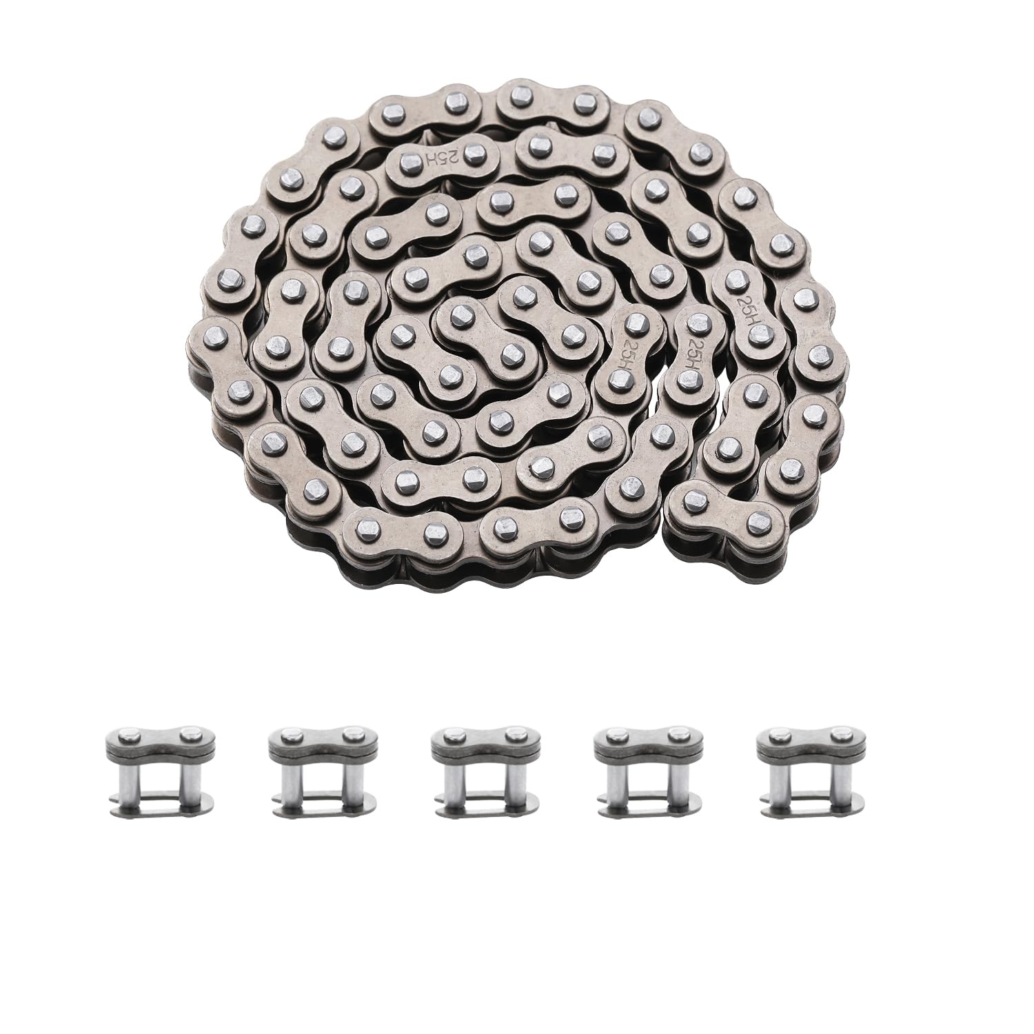 KAMIER #25 Roller Chain 56 Links with 5pcs Master Links Heavy Duty for Razor Crazy Cart Shift XL DLX Ground Force Drifter Kids E