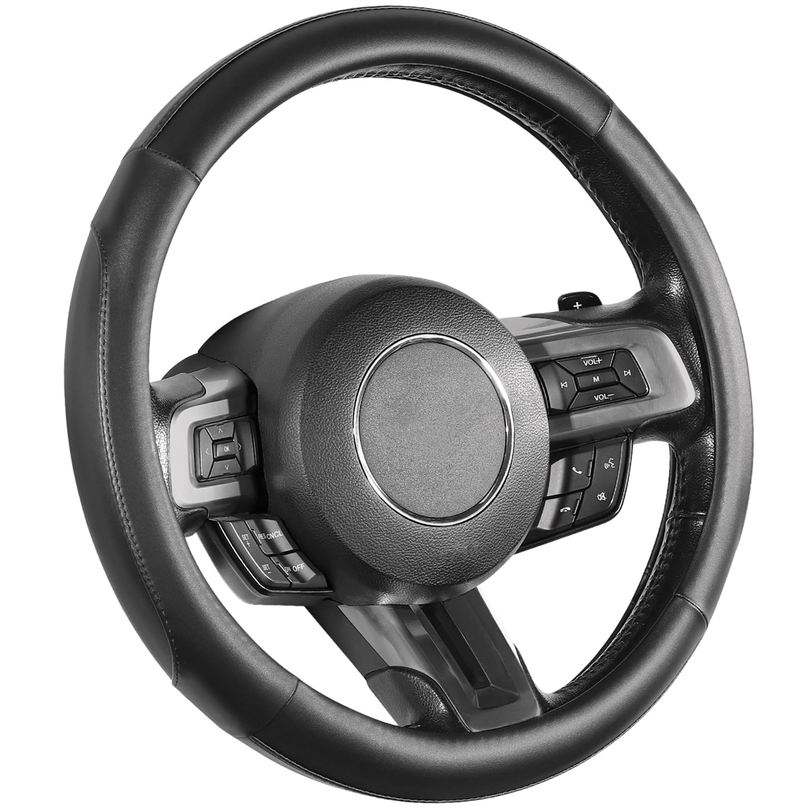 SEG Direct Car Steering Wheel Cover for All Standard-Size Steering Wheels with 14 1/2 inches - 15 inches Outer Diameter, Black M