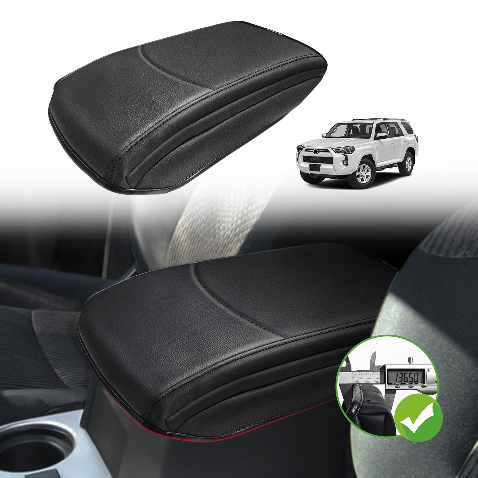 Muslogy Center Console Armrest Cover Compatible With Toyota 4Runner 2010-2024 Comfort Armrest Pad Arm Rest Cushion Vegan Leather