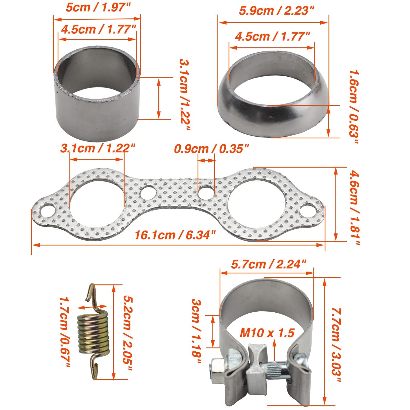 Exhaust Pipe Manifold Gasket Spring Rebuild Kit Replacement For Po-Laris Ranger Rzr 800 Efi 2008-2010 Sportsman Ranger 700 800 900 5811511 3610047 7041804 7041687 5257254