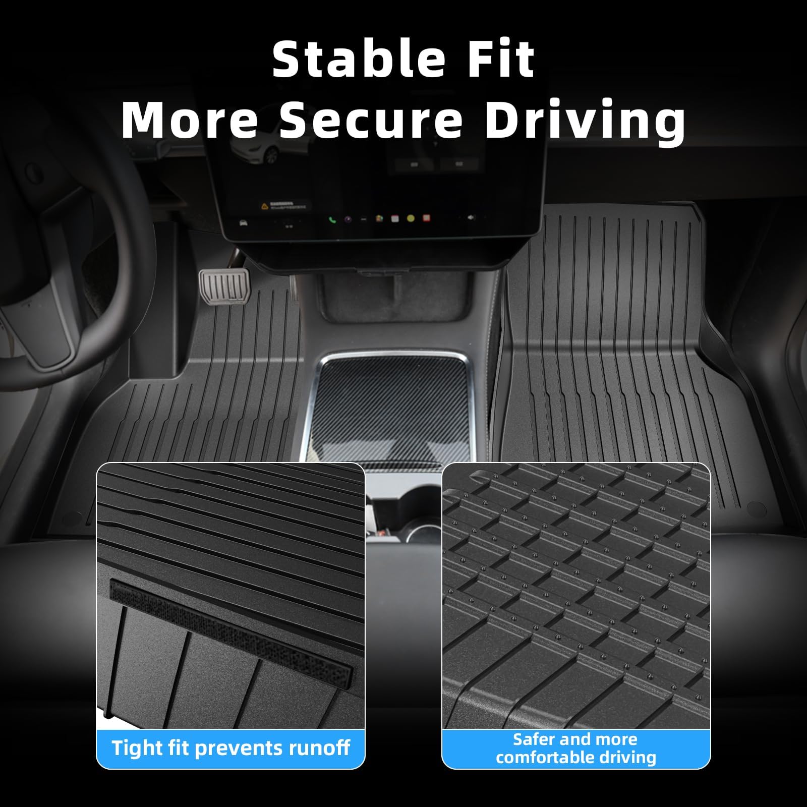 Maysoo Floor Mats For Tesla Model Y 2021-2024 2025 (5-Seater) - All-Weather Tpe Waterproof Non-Slip Front And Rear Trunk Mats Cargo Liners, Set Of 6 (Not Fit 7-Seat)