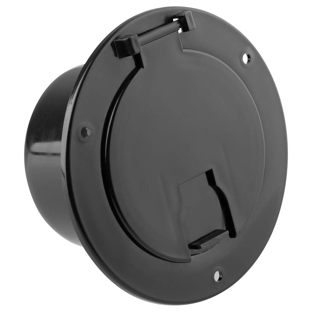 Halotronics Rv 5-Inch Round Electric Cable Hatch For 30 And 50 Amp Cords (Black)