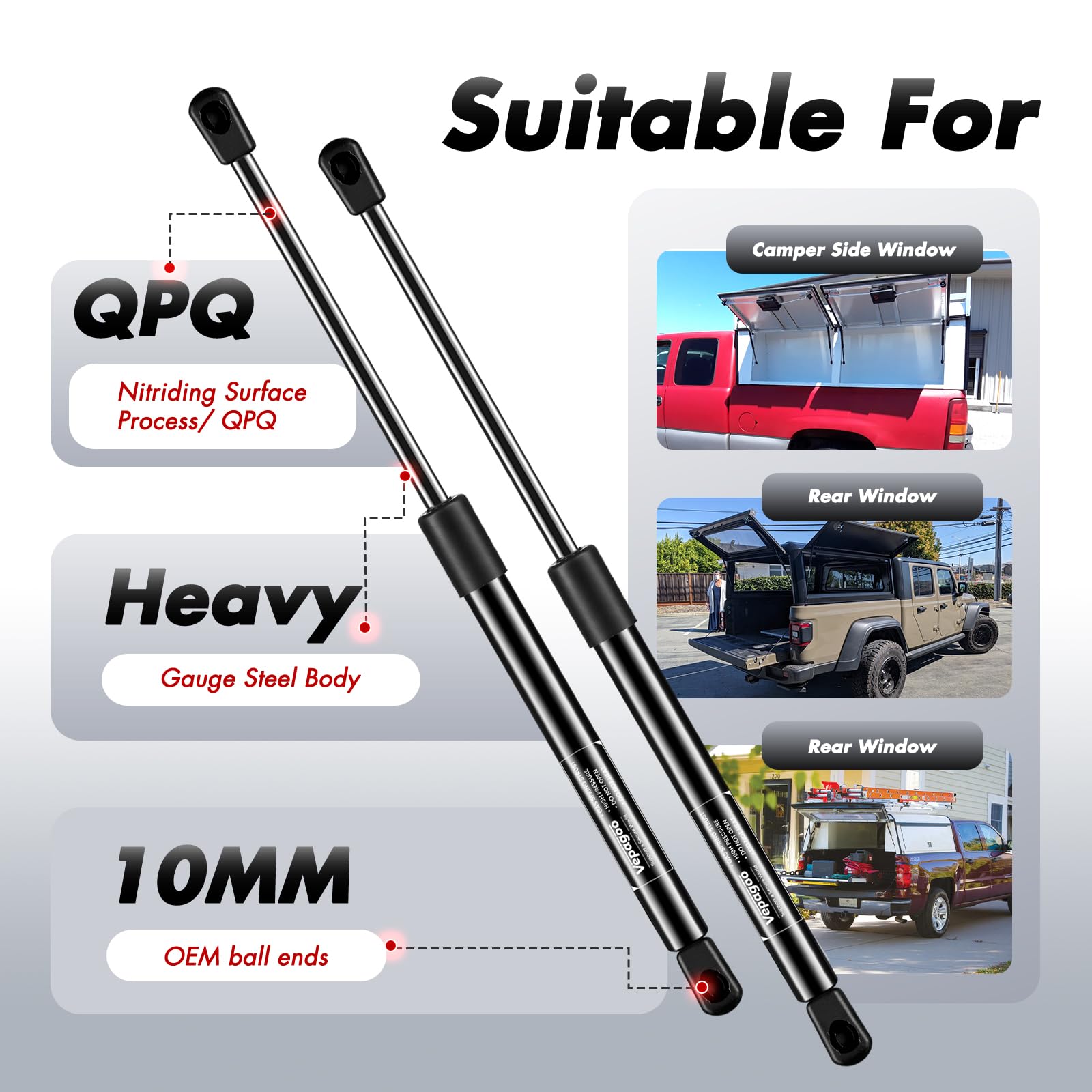 Vepagoo C16-22331 Gas Struts 16 Inch 45Lb, C16-33310 15.7 Inch Shocks Spring Lift Supports For Camper Shell Window Truck Cap Can
