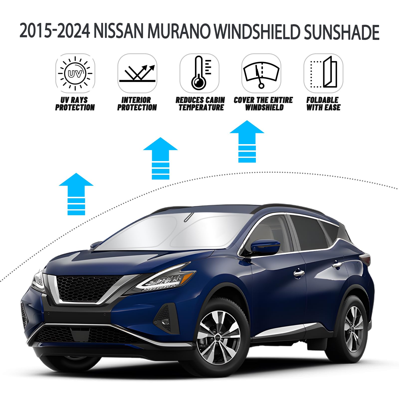 D-Lumina Windshield Sun Shade For 2015-2024 Nissan Murano Accessories, Front Window Sunshade Sun Visor Protector Block Uv Rays H