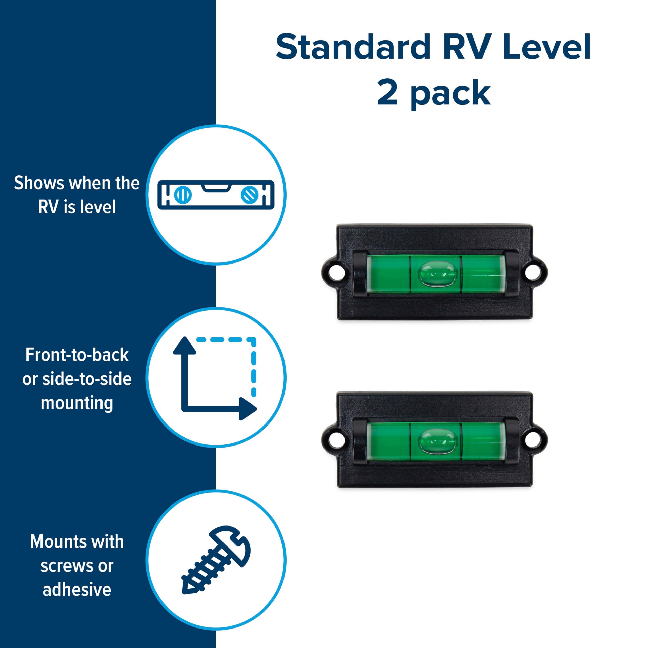 Camco Camper / Rv Level - Features Front To Back / Side To Side Rv Leveling - Easy Install W/ Screws Or Adhesive Tape - 2-Pack (