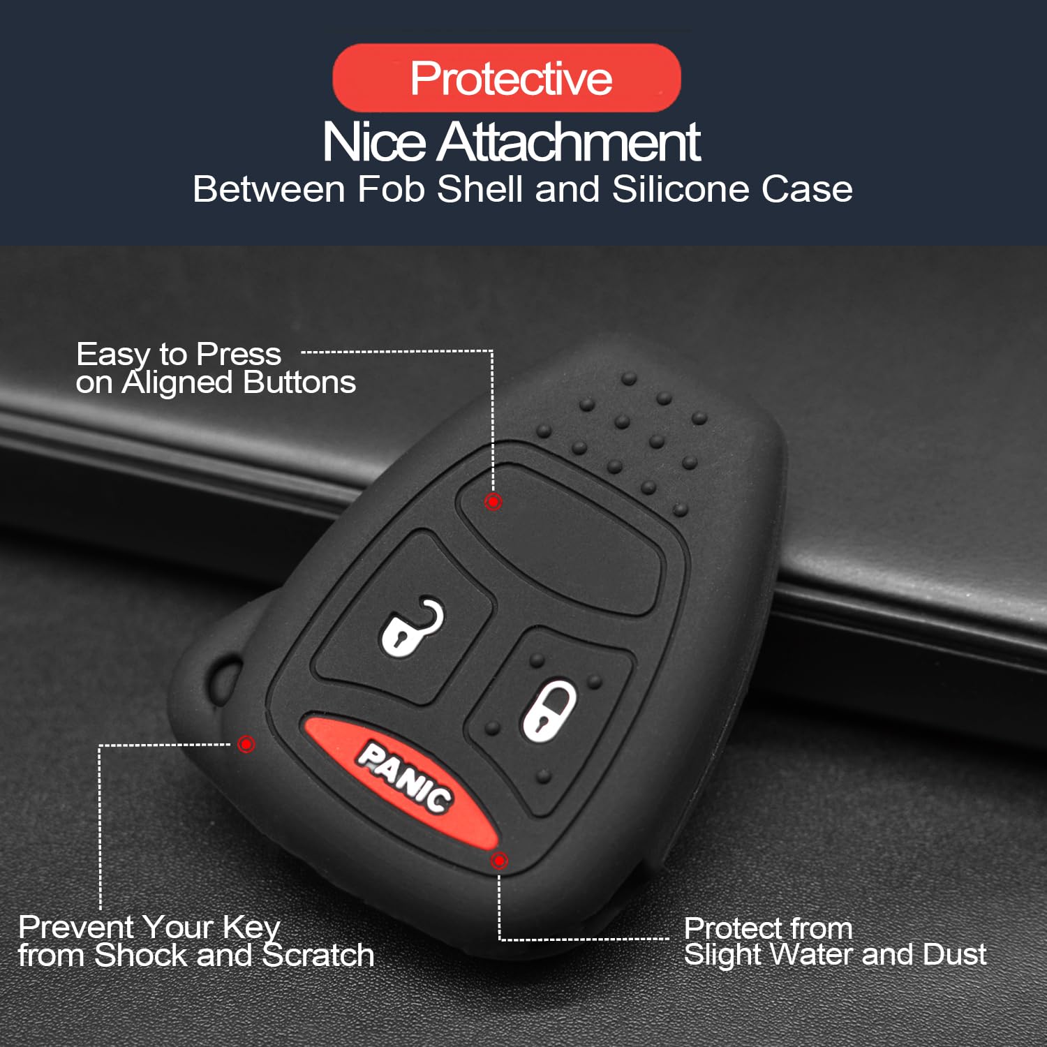 Infipar 2Pcs Compatible With Dodge Caliber Charger Dakota Durango Magnum Ram 1500 2500 3500 Key Fob Cover Case Key Chain Protect