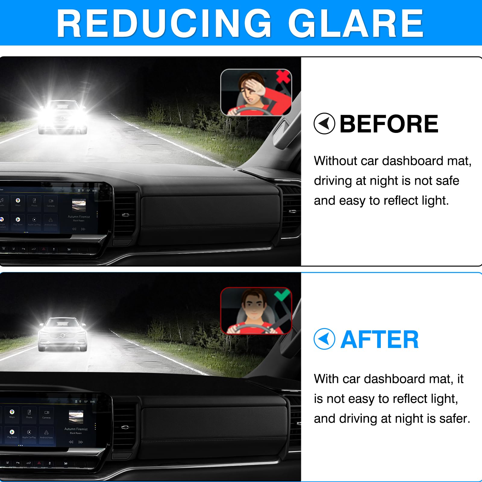 Autorder Dashboard Cover Mat For 2022-2025 Chevrolet Silverado Accessories Dash Cover Upgrade Velvet Dash Mat Sunshade Glare Uv