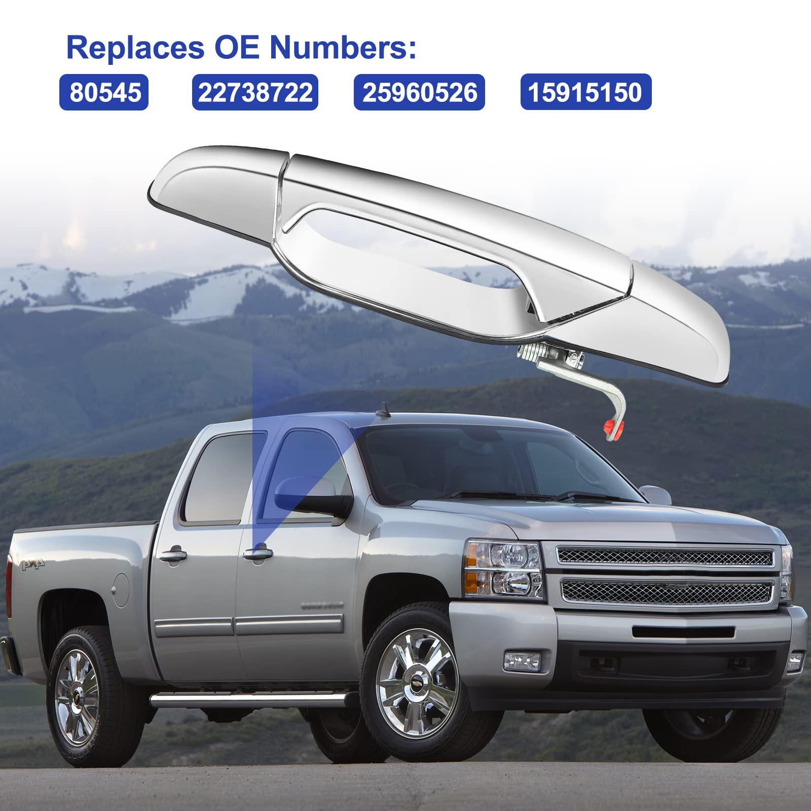 BINWUHI Chrome Front Passenger Side Exterior Door Handle for 2007-2013 GMC Sierra, Yukon XL, Cadillac Escalade, Chevy Silverado, Tahoe, Suburban