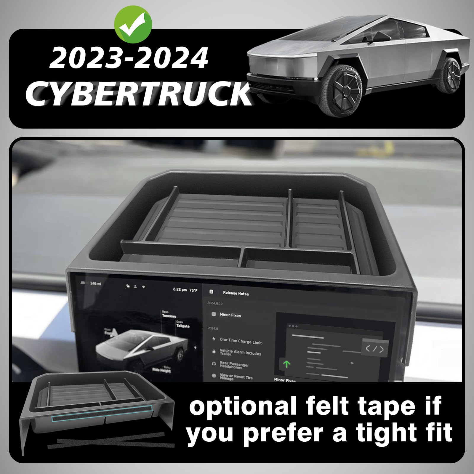 Bestevmod Center Console Screen Dash Organizer Compatible With Tesla Cybertruck 2025 2024 Pickup Dashboard Organizer Back Storag