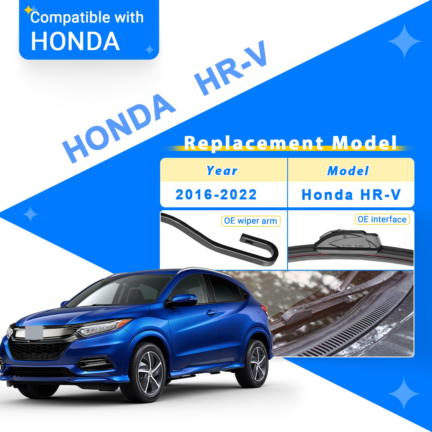 Raintok Windshield Wiper Blades Replacement For Honda Hrv Hr-V 2016 2017 2018 2019 2020 2021 2022 Original Factory Quality Front