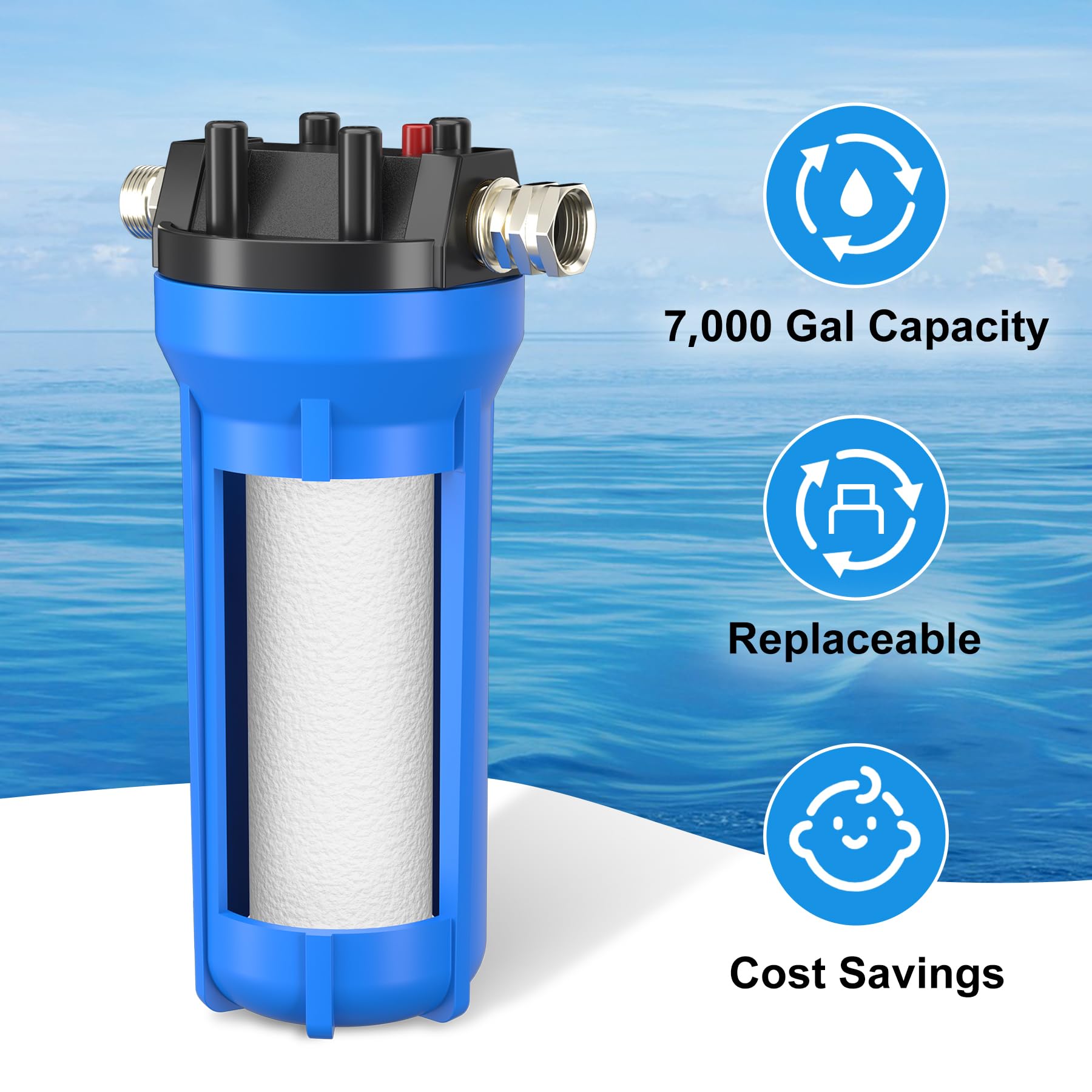 4-Layer RV Water Filter with Stand and 7,000 Gallons Capacity, 3/4'' GHT Metal Threads Inline Water Filter, Removes Sediments, C