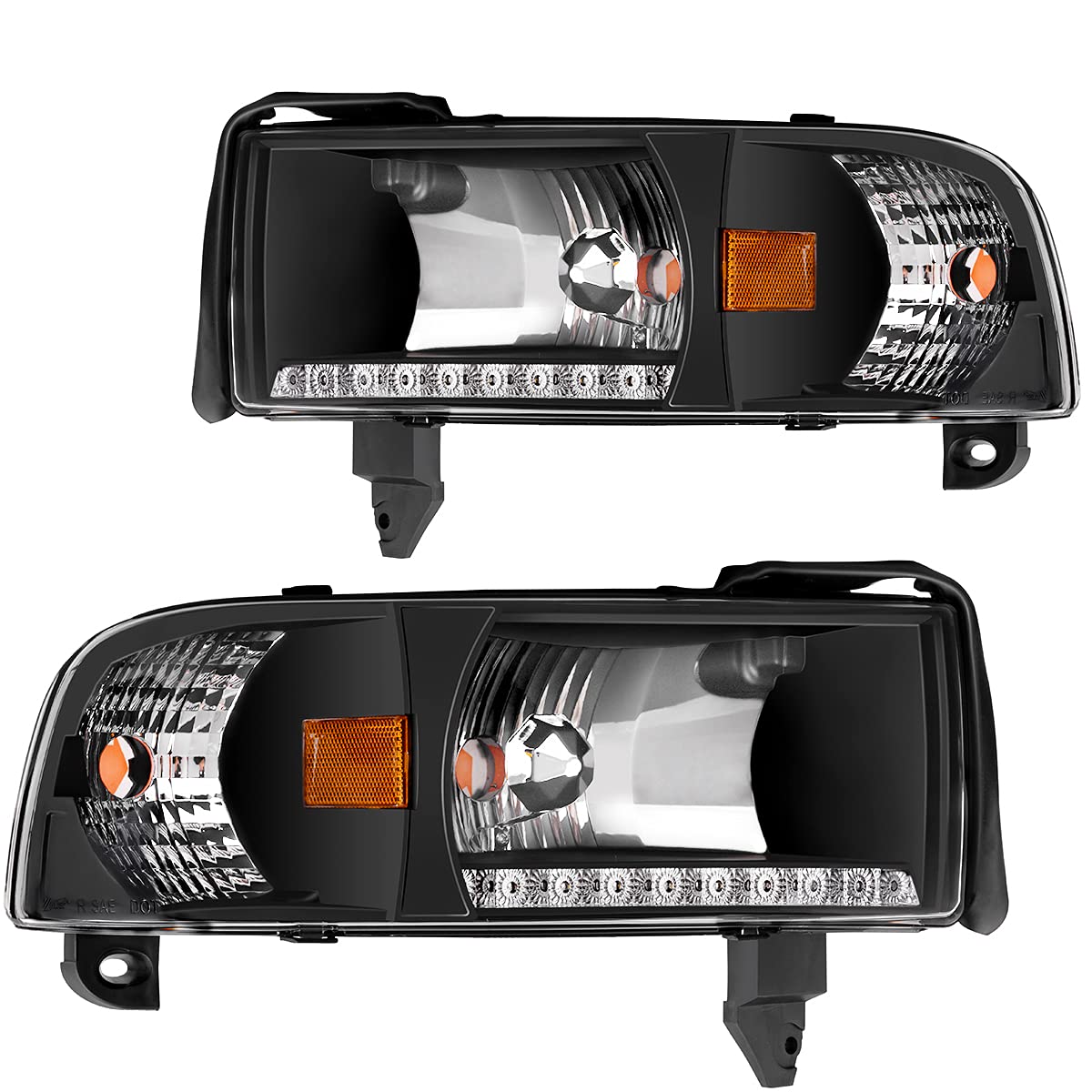 Dwvo Led Drl Headlight Assembly Compatible With 1994-2001 Dodge Ram 1500/94-02 Dodge Ram 2500 3500 Replacement Headlamp Black Ho