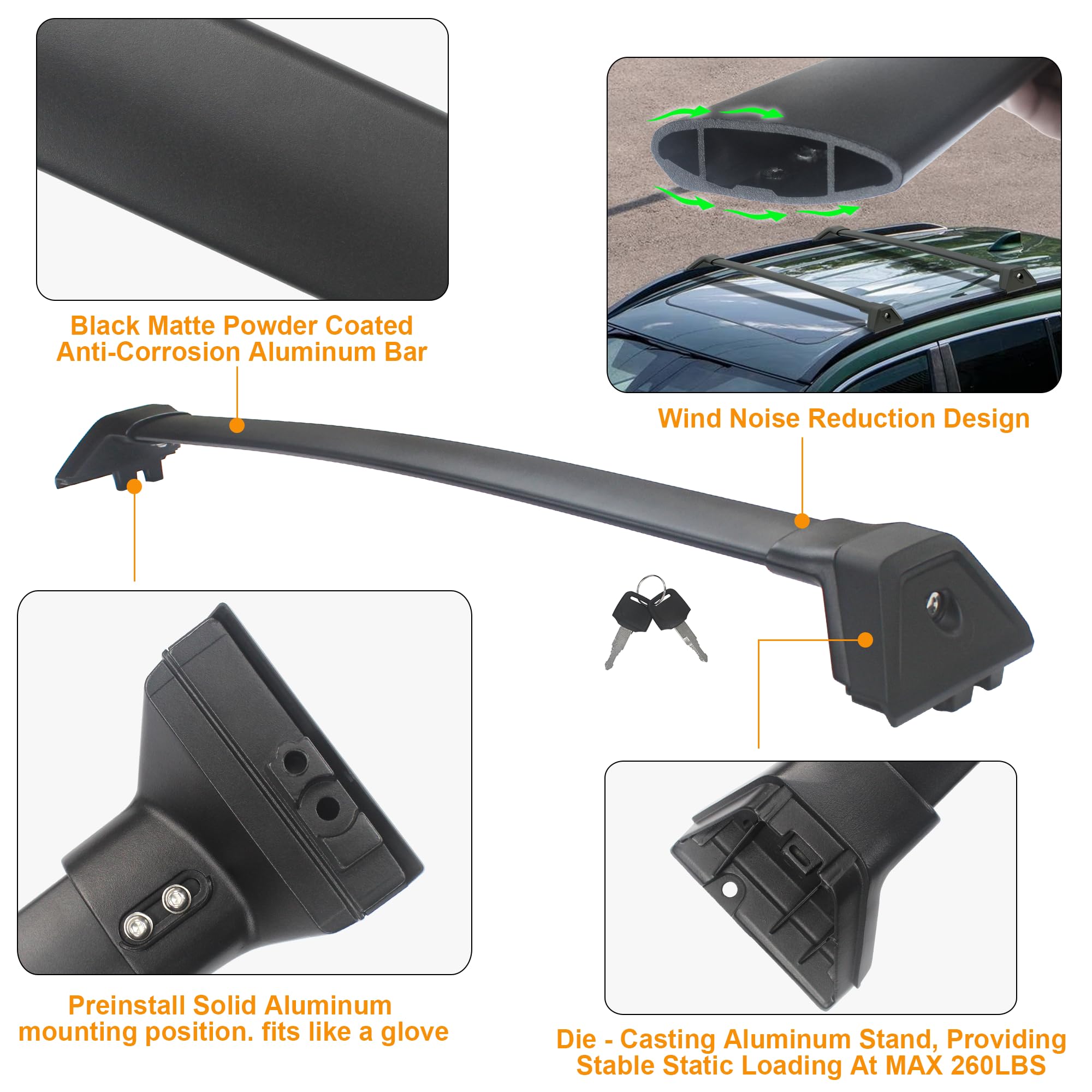 Autekcomma Heavy Duty Roof Rack Crossbar Compatible For Corolla Cross 2023-2025 (Not For L/Hybrid S) Black Matted Max 260Lb Load