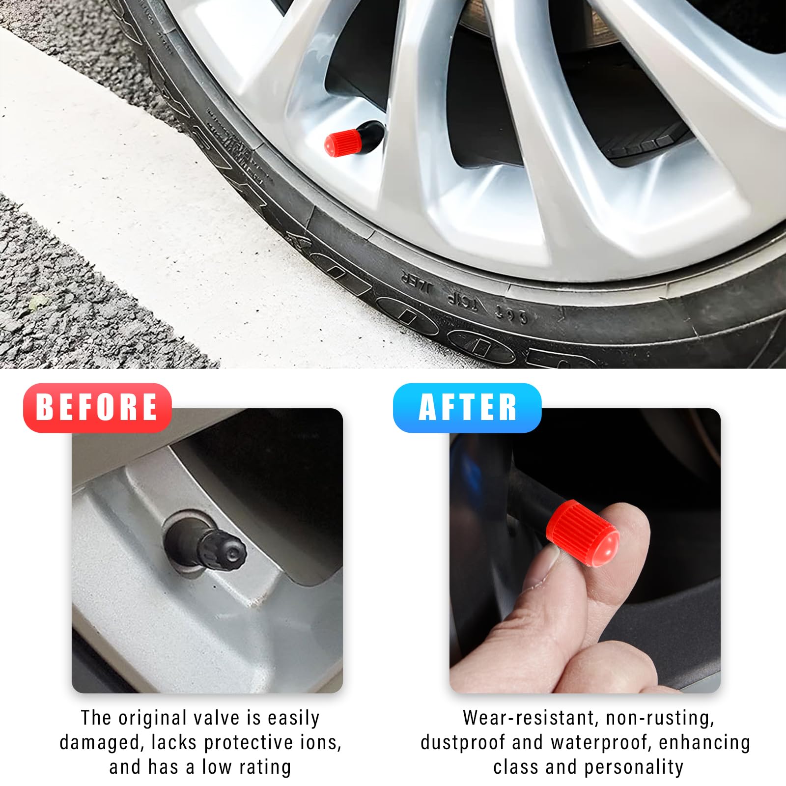 Ziciner 20 Pcs Tire Valve Stem Caps, Plastic Car Tyre Valve Cap With O Rubber Seal, Dustproof Airtight Seal Wheel Stem Covers, U