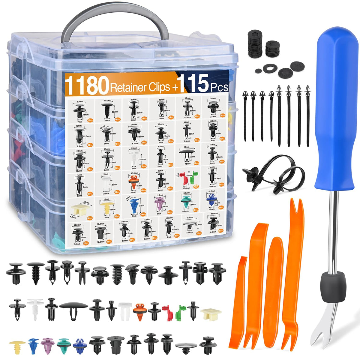 Gooacc 1295Pcs Car Retainer Clips And Auto Fasteners Assortment-37 Most Popular Sizes Nylon Bumper Fender Rivets With 10 Cable T