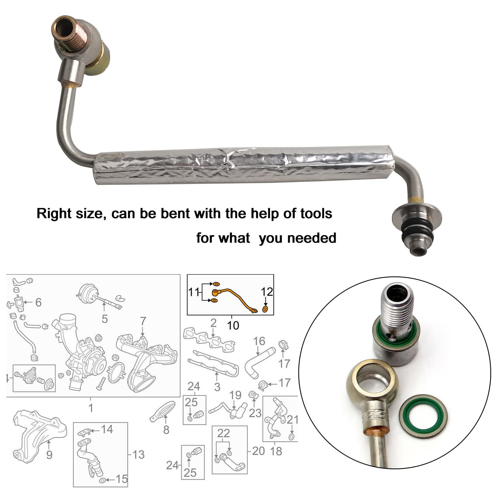 Koxuyim Turbo Oil Feed Pipe Tube Line Turbocharger Compatible With 11-19 Cruze, 12-20 Sonic, 13-21 Trax,13-21 Encore, Replaces 55592600 25198546 25200947 625-829
